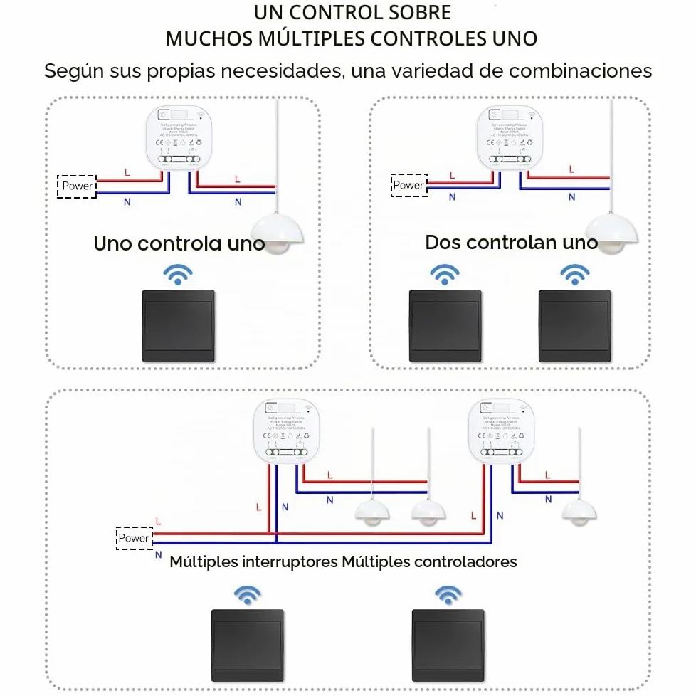 interruptor inalámbrico cinético negro RF interruptores inalámbricos de control simple y doble sin batería mando a distancia radio interruptor inalámbrico (Negro 1Gang 1V1 EU)