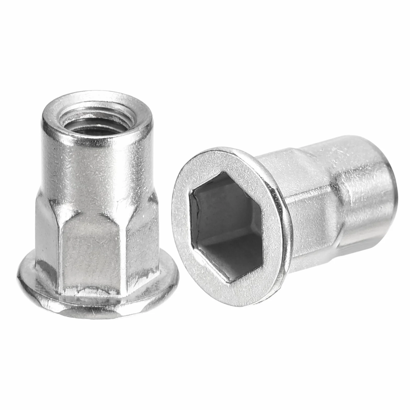 sourcing map M6 Medio Hexagonal Cuerpo Remache Tuercas, 60 Uds 304 Acero Inoxidable Plano Cabeza Roscada Insertar Tuercas