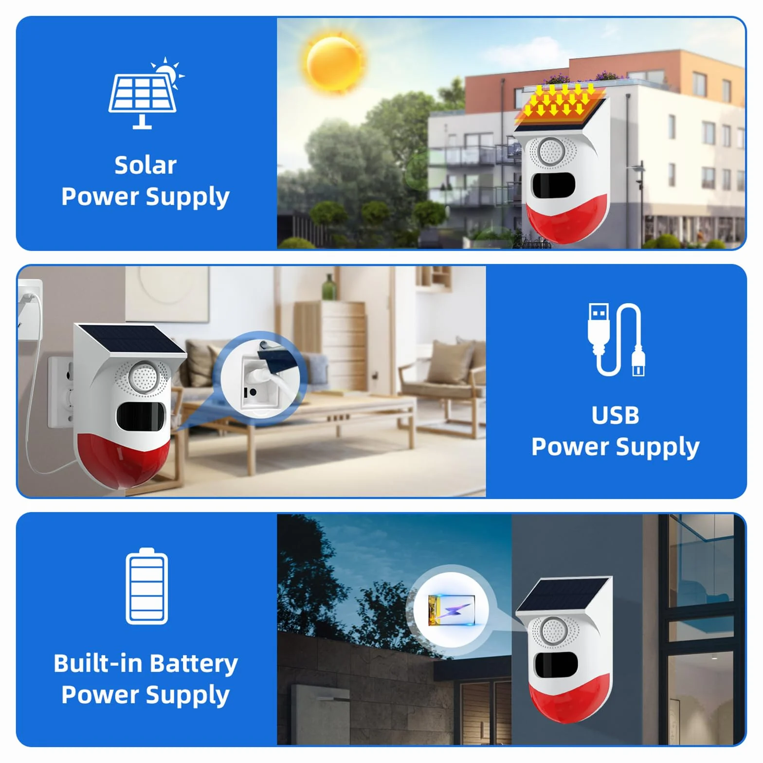 Cuteefun Sensor de Movimiento Solar Inalámbrico 120dB IP67 con 2 Control Remoto para Garaje