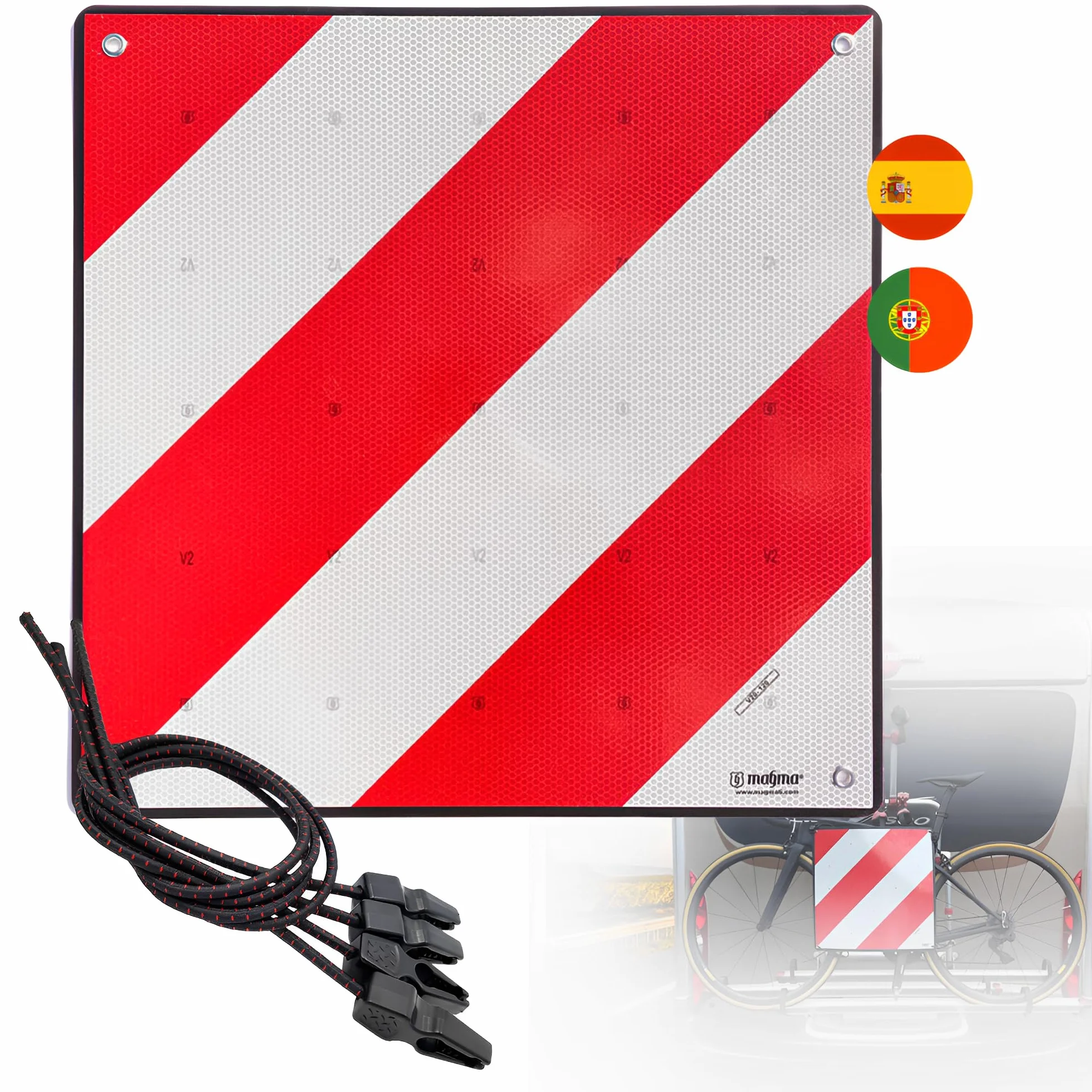 Placa V-20 Homologada Flexible para Portabicicletas | Señal V-20 Homologada Indicadora de Carga Saliente | Cartel V-20 Homologada DGT