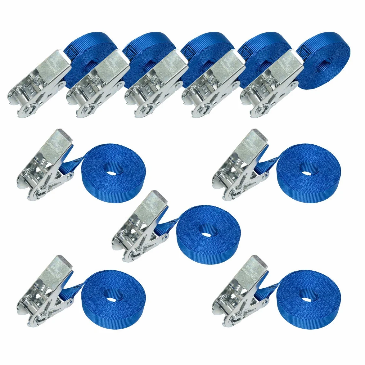 Amazon Basics Correa de Amarre con Trinquete, 6 m de Largo, 25 mm de Ancho, Capacidad de Carga 800 Kg, DIN EN 12195-2, Paquete de 10, Azul