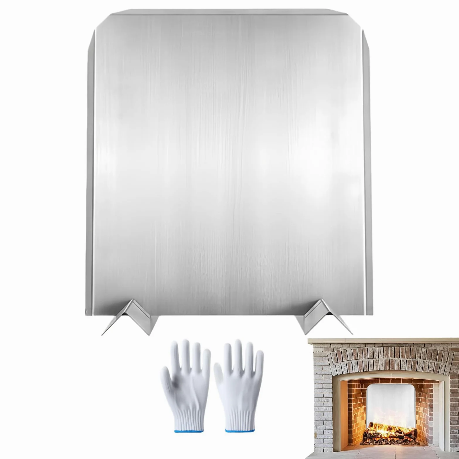 Placas De Protección para Chimenea con Patas 41x46 Cm Acero Inoxidable | Placas Reflectoras de Calor para Chimenea Para Hogar Apartamento Hotel Oficina Casa