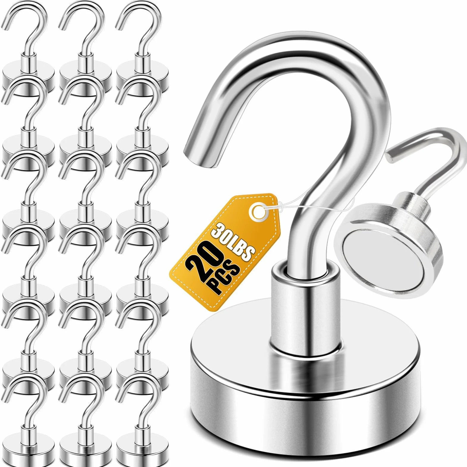Heavy Duty ganchos magnéticos, fuerte imán de neodimio gancho para hogar, cocina, lugar de trabajo, oficina y garaje, sujeción hasta 12 libras