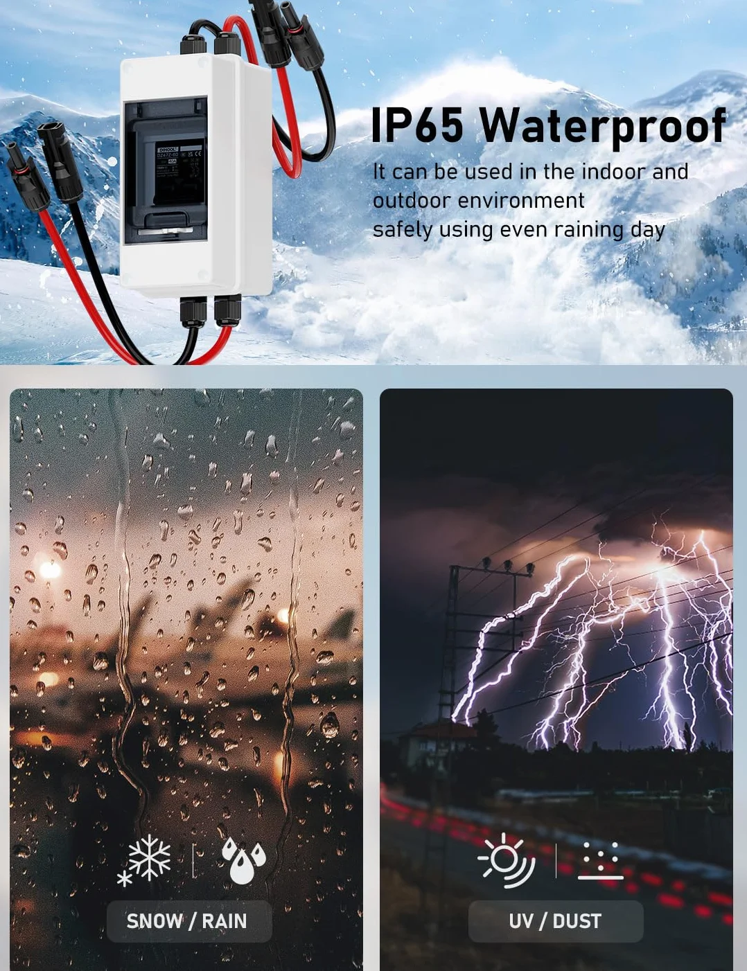 DIHOOL 40A 1000V interruptor de protección de circuito DC disyuntor de protección fotovoltaica con carcasa IP65 impermeable conector solar cable para instalaciones solares