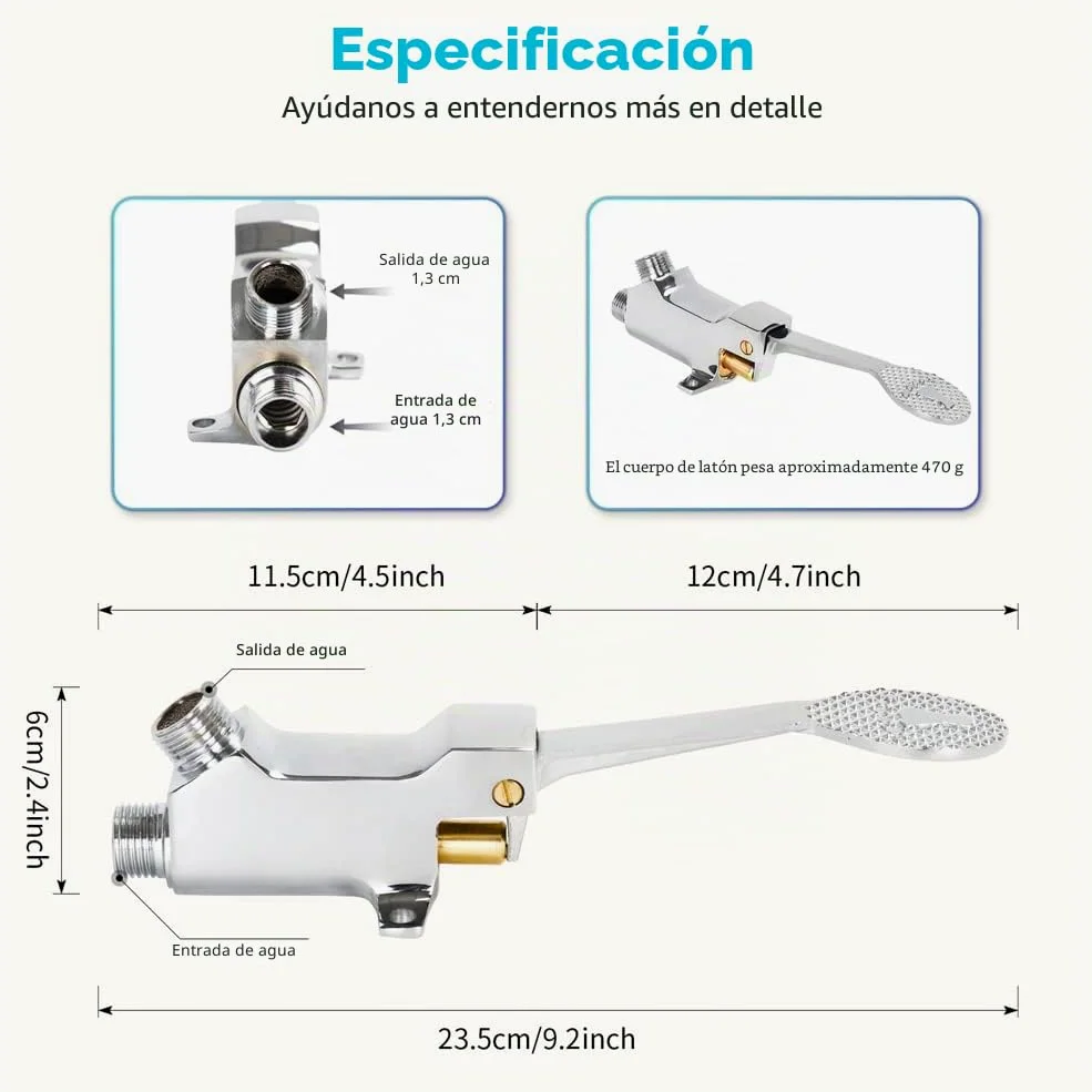 Válvula a Pedal Simple para Suelo LukLoy, Cromo Pulido Válvula de Agua Operada con el Pie para Cocina y Baño (1 paquete)