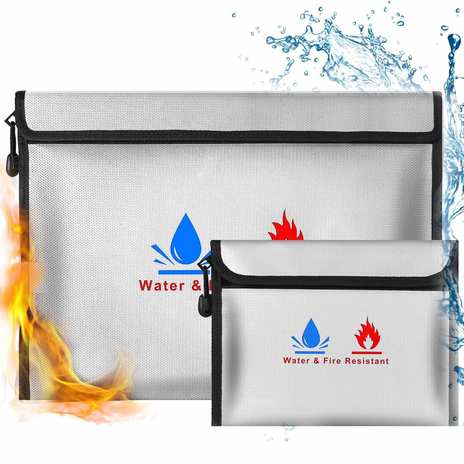 Bolsa de documentos ignífuga, bolsa de almacenamiento de seguridad ignífuga e impermeable de 15 x 11 y 9 x 7 pulgadas, puede proteger objetos de valor, pasaportes, documentos, dinero, joyas (plata)