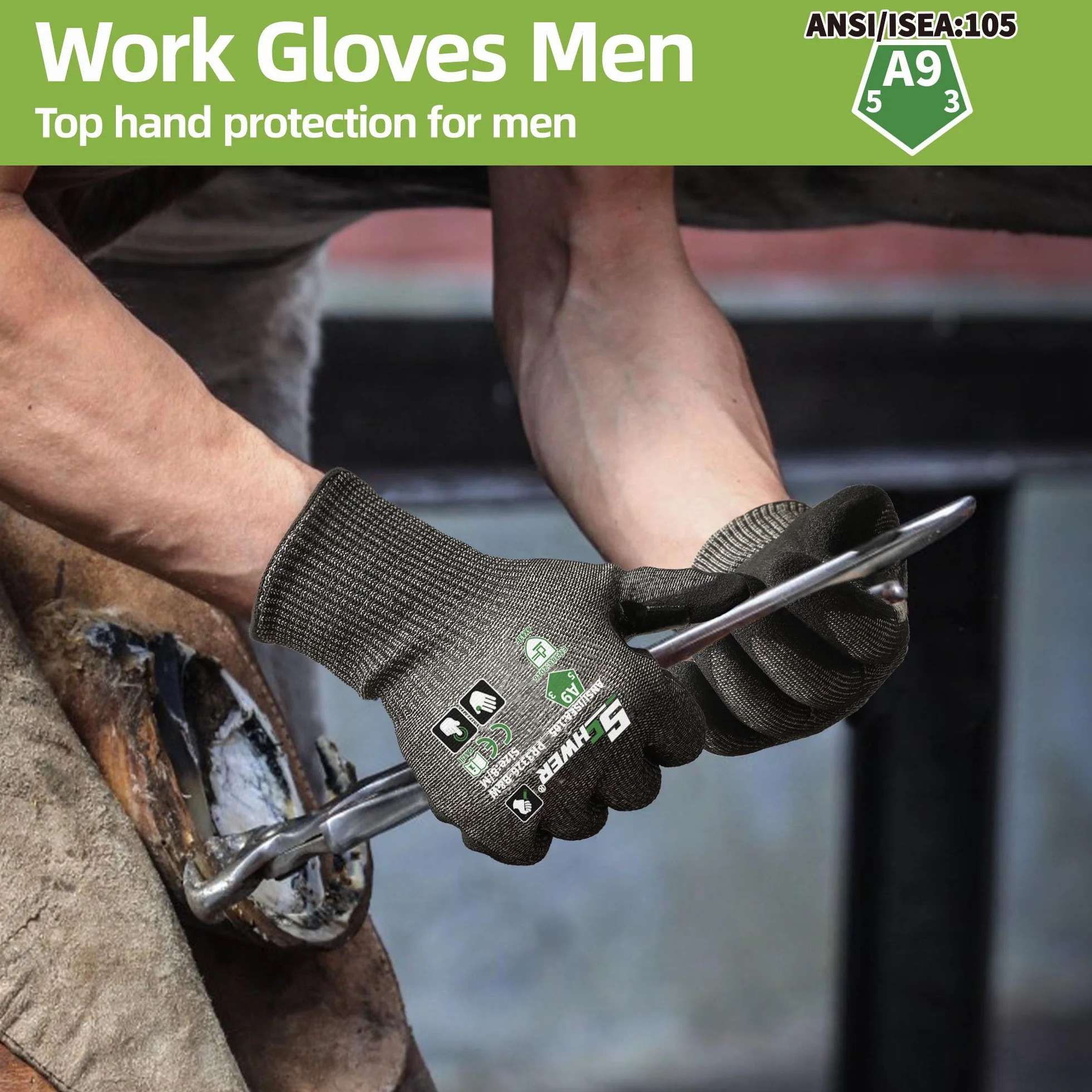 Guantes anticorte Schwer (LEVEL A9/F) duraderos para trabajo reparación automóviles fabricación vidrio grabado negro L