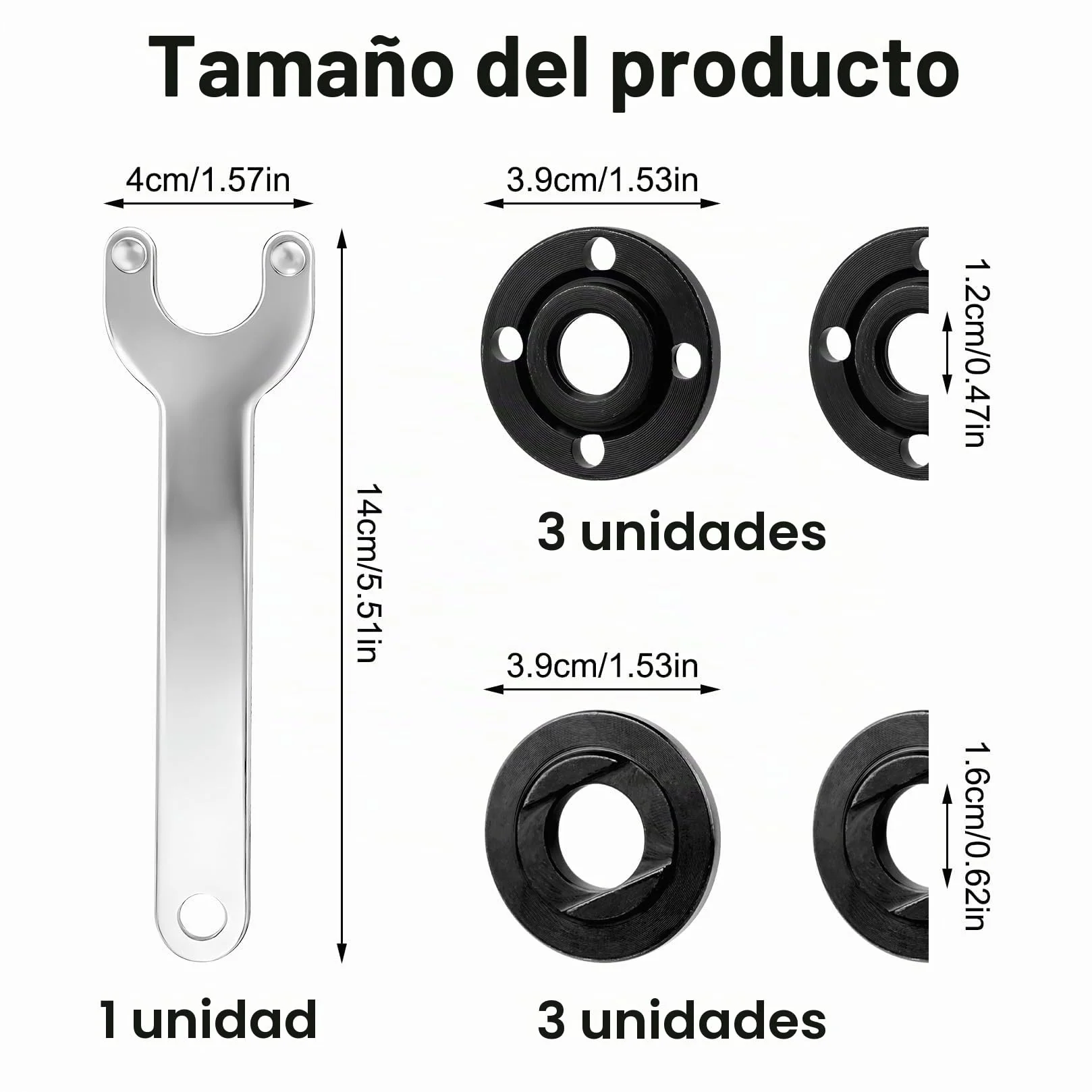 7 Pcs Llave Amoladora Angular, 140 mm Tuercas Llave de ángulo de Brida, incluye 6 Tuercas de Amoladora Angular Bridas de Metal, Llave de Amoladoras Angulares