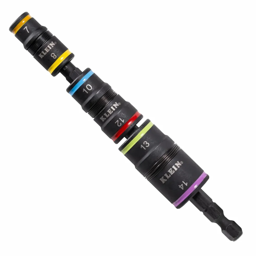 Klein Tools 32933M | Juego de vasos impact 6 en 1 métricos | Medidas 7 8 10 12 13 14 mm | Herramienta profesional para atornilladores de impacto
