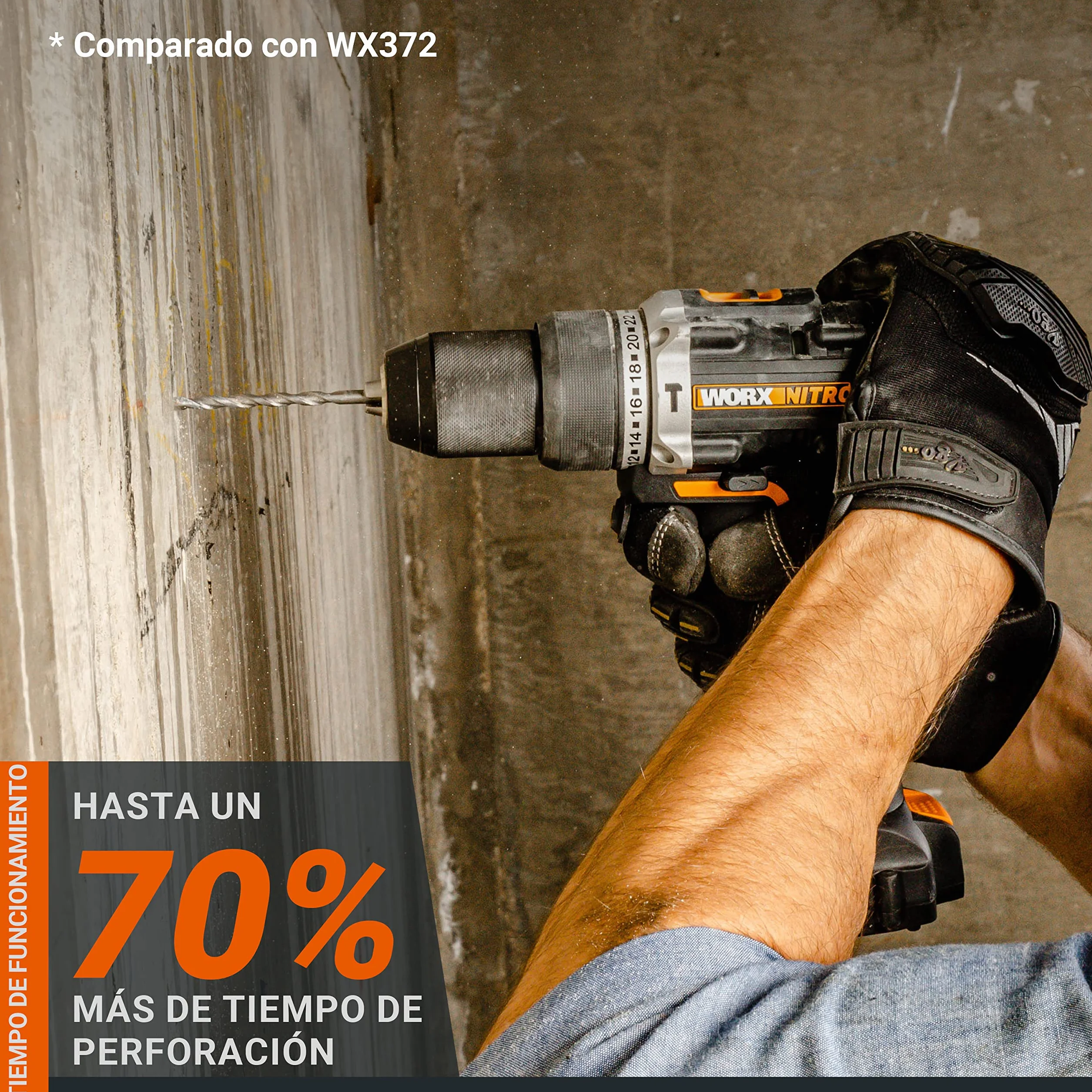 WORX Taladro Percutor a batería 20V Máx | WX352 | Motor sin escobillas | Power Share | 2 baterías de 2Ah | Cargador y maletín | Portabrocas metálico, carcasa de engranajes metálica