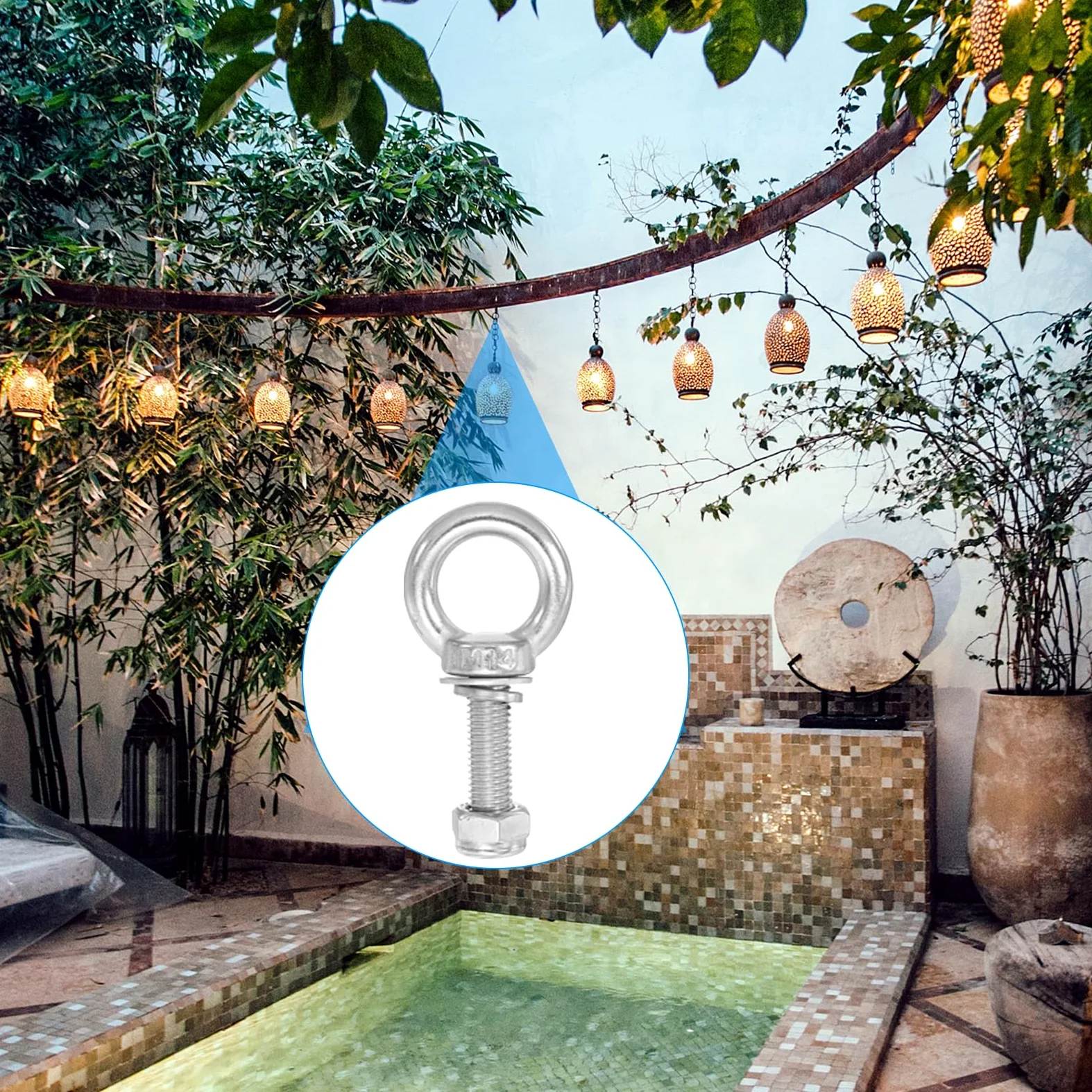 PATIKIL Pernos de Ojo para Levantamiento de Hombro M14x50 Acero Inoxidable 304 Rosca Macho con Tuerca Hexagonal Arandela Plana para Colgar y Asegurar Cadena Alambre 2 Sets