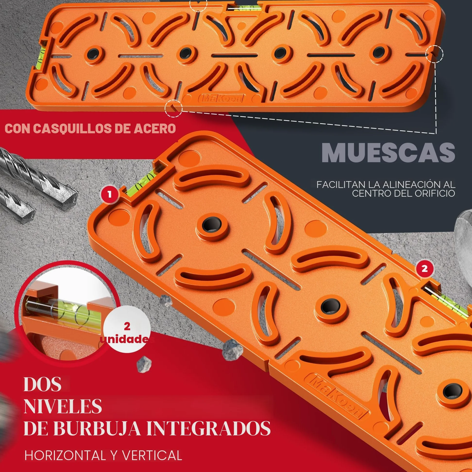 Plantilla de perforación para enchufe, caja de interruptor, caja de pared hueca, 71 mm de distancia, nivel de burbuja para instalación eléctrica en materia prima y paneles de yeso, MaKoen