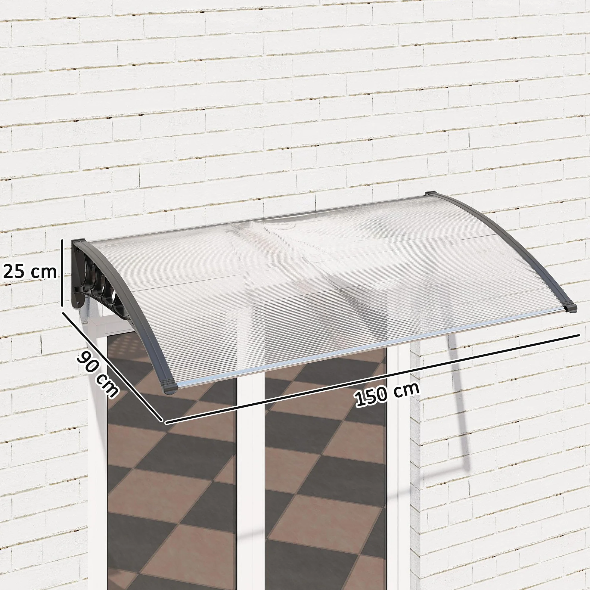 Outsunny Marquesinas Exterior 150x90 cm Tejadillo Protección Sol Lluvia Policarbonato Aluminio Blanco
