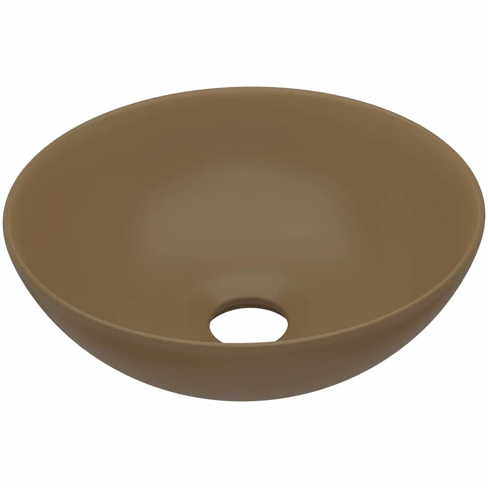 vidaXL Lavabo de Cuarto de Baño Redondo Lujo Tocador Montado Encima Aseo Indoro Cocina Garaje Fácil de Limpiar Moderno Cerámica Crema Mate