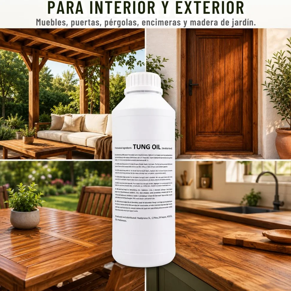 1 l. aceite de tung 100% Puro | Cuidado natural de la madera de interiores y exteriores | No altera el color dejando una capa impermeable muy resistente. - Snadi