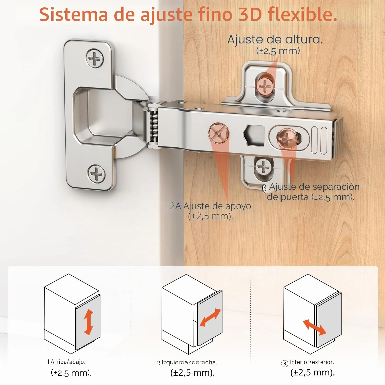 Furniware 2 bisagras de cierre suave para esquinas, bisagra para armario 52 mm, 105 grados, tope 35 mm