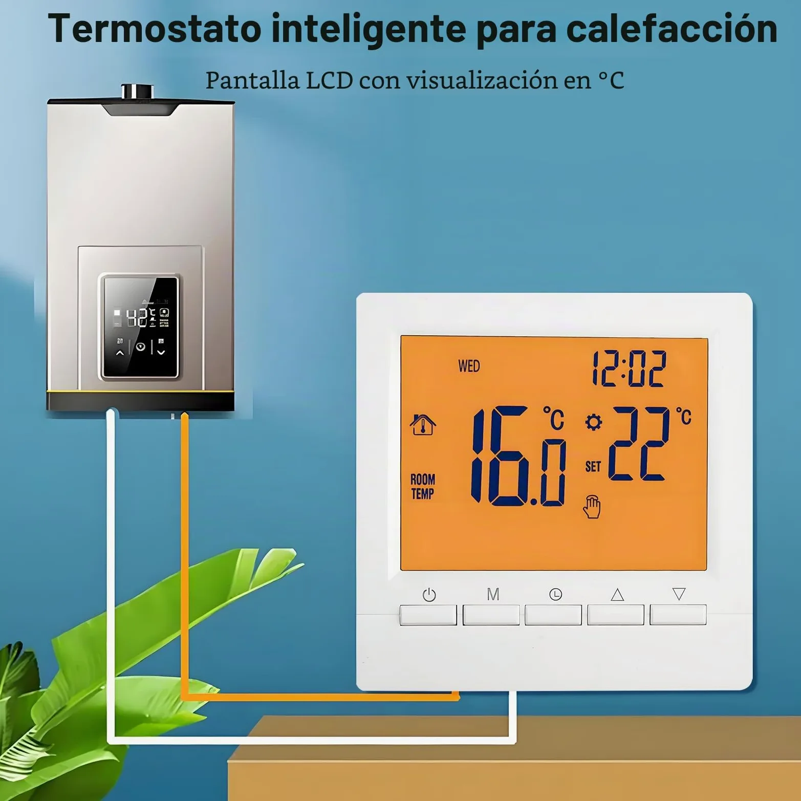 Termostato inteligente programable, termostato montado en la pared, calderas de gas, controlador de temperatura de calefacción con pantalla LCD grande, sin WiFi