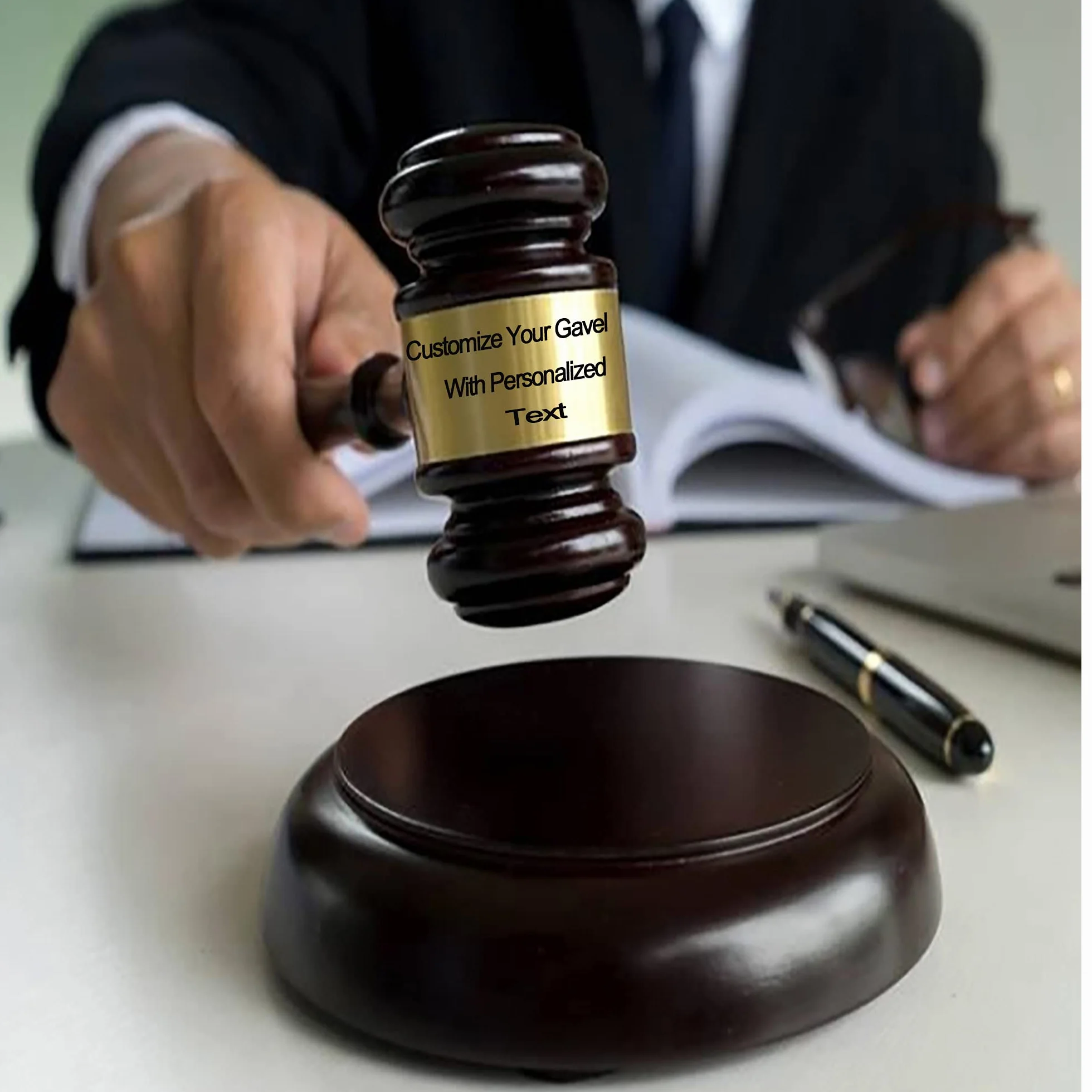 Martillo de madera personalizado y bloque de sonido cuadrado, Martillo grabado Set regalo para el abogado juez subasta derecho estudiante