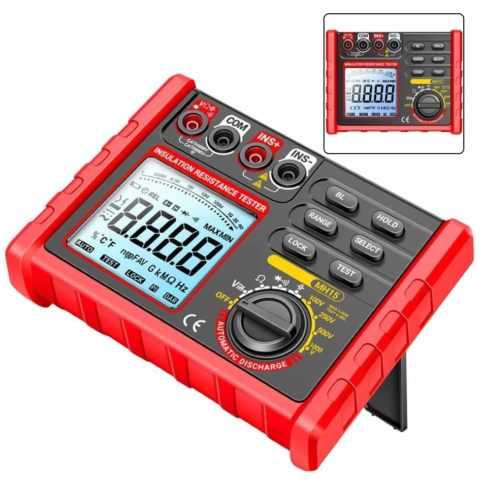 MH15 Probador digital de resistencia de aislamiento pantalla LCD retroiluminación voltaje ajustable 100V-1000V medición continuidad diodos