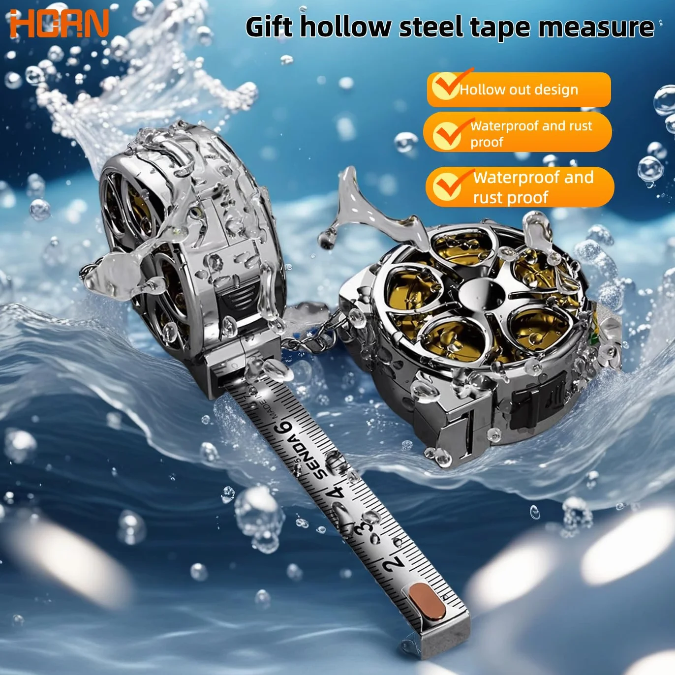 Cinta métrica compacta de acero inoxidable de 2 m métrica imperial de doble cara con llavero - Mini regla duradera e impermeable para bricolaje (Plateado)
