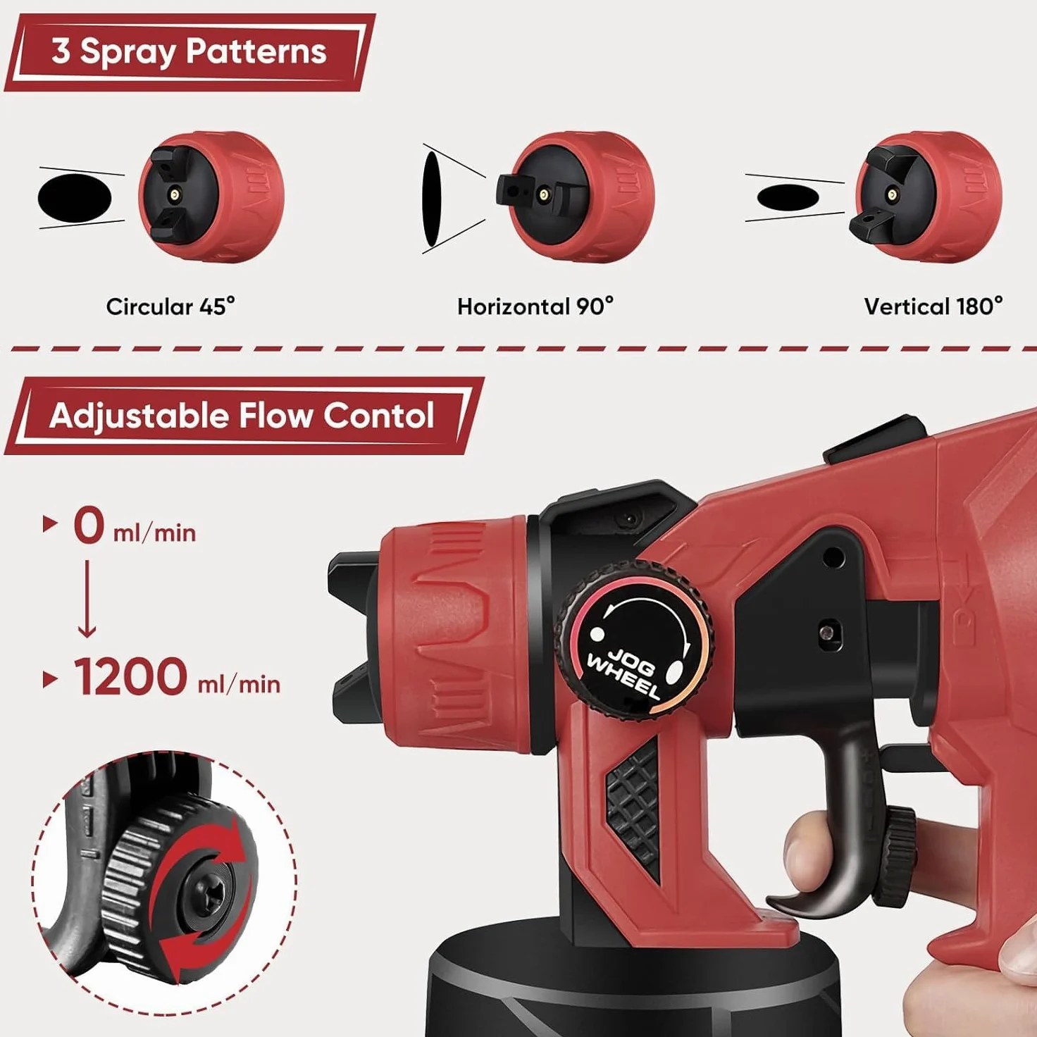 Pistola de pintura, 550 W, pistola de pintura eléctrica, HVLP pistola de pintura con 4 boquillas de cobre y 3 diseños, depósito de 1200 ml, para interiores y exteriores, paredes, techos, vallas