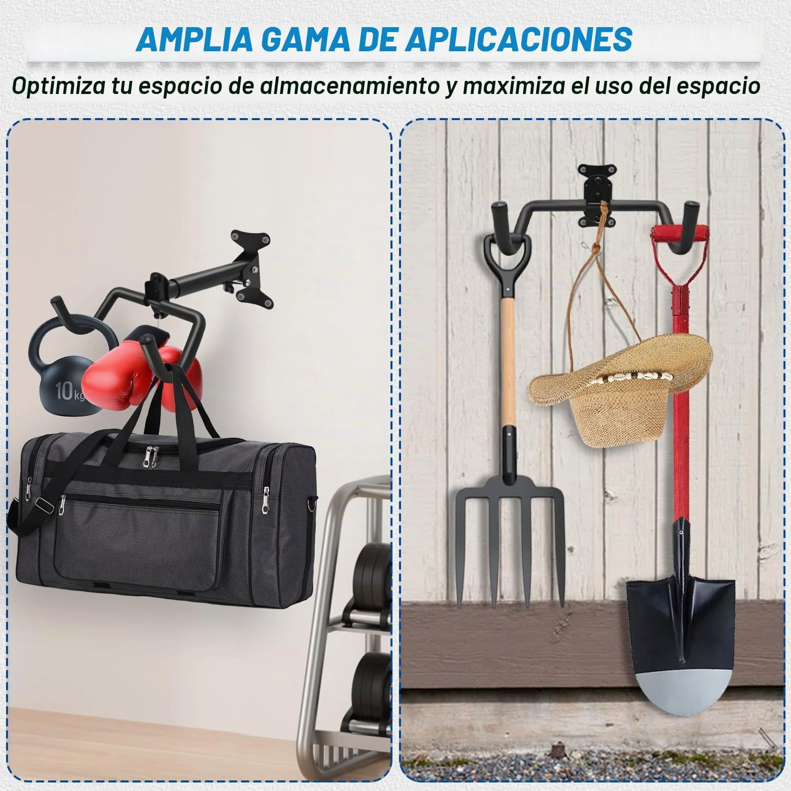 Soporte de Pared para Bicicleta, Plegable Colgador Bicicleta Pared con Gancho para Casco, Espuma Acolchada Capacidad de 30Kg Distancia Ajustables Colgar Bicicletas Pared para Garaje, Interior
