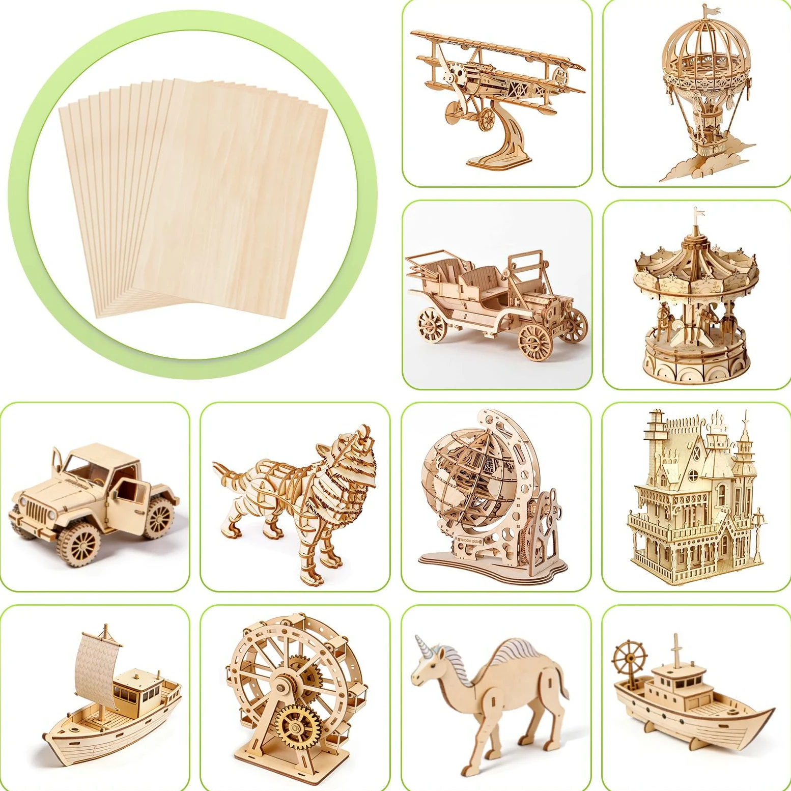 12 Piezas Lámina De Madera Contrachapada De 3 mm, Formato A3, Adecuada Para Manualidades, Carpintería, Corte Láser, Pirograbado, Modelismo, Regalos, Decoraciones Y Pintura(420 X 300 mm X 3 mm)