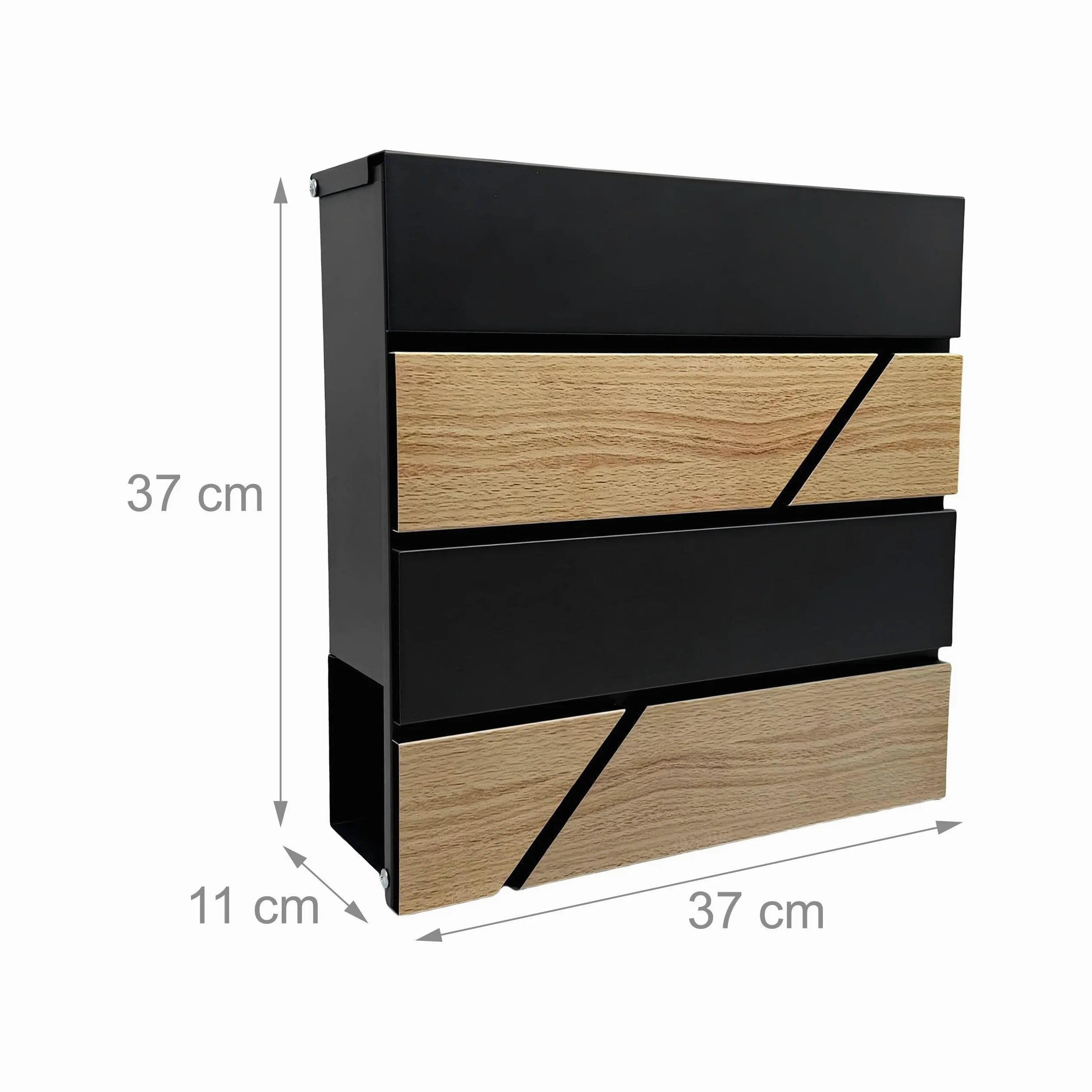 Buzón Relaxdays, Efecto Madera, con Compartimento para revistas, HBT: 37 x 37 x 11 cm, 4 Llaves, Hierro, Negro/Natural