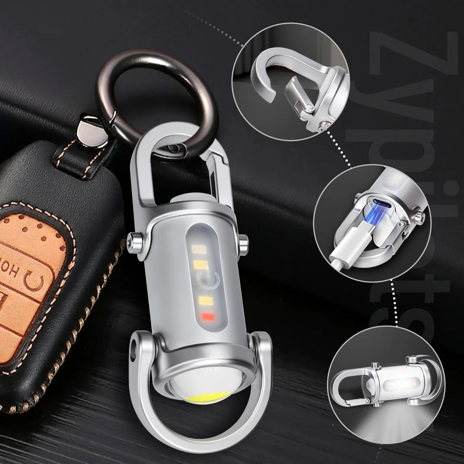 Mini linternas LED superbrillantes de 1200 lúmenes, recargable por USB, pequeña, impermeable, llavero de rescate, camping, color plateado