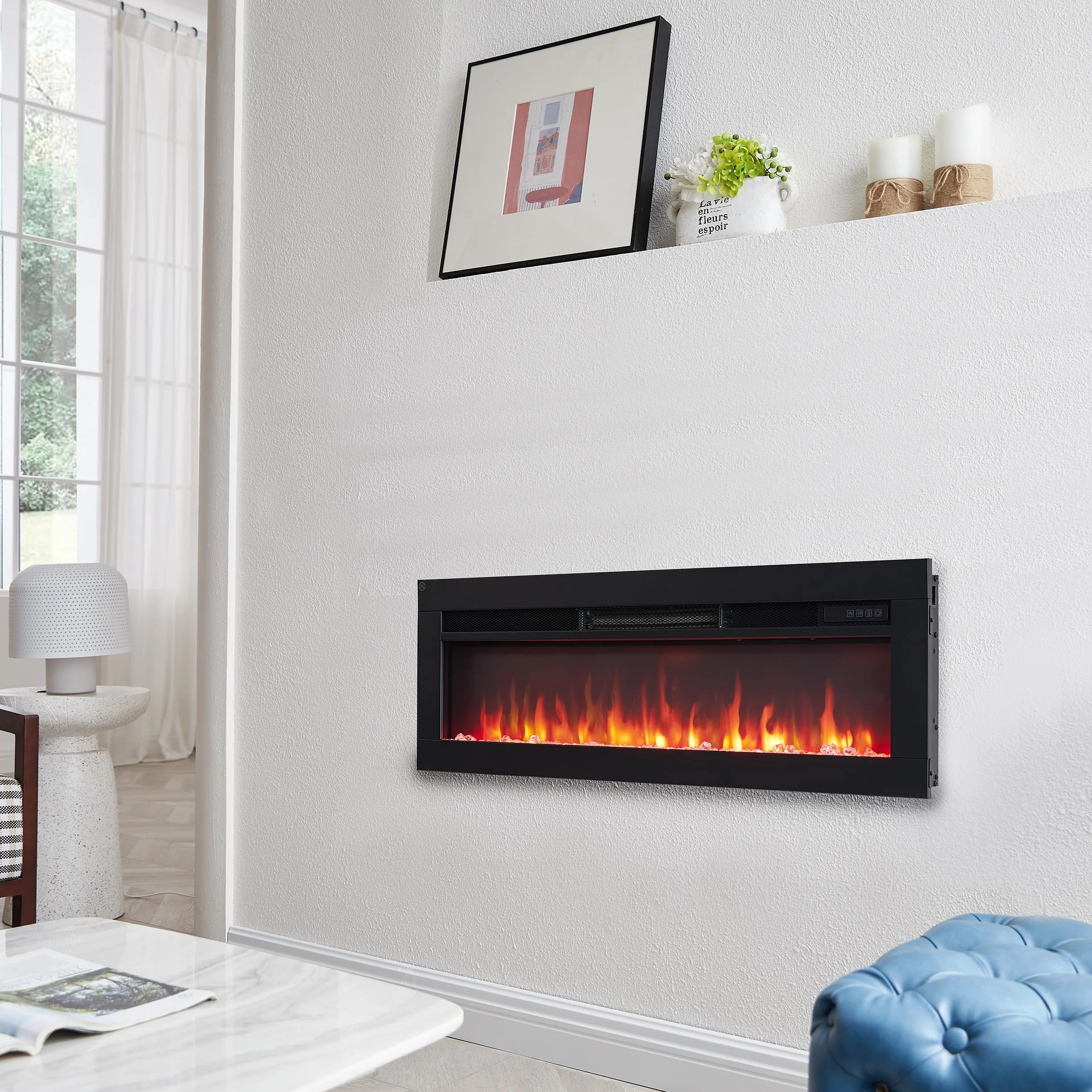BALDERIA Agnes 36 - Chimenea eléctrica Decorativa de Pared con Efecto Llama LED