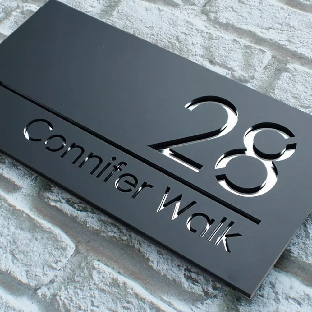 Números para Casa Exterior Personalizado - Letrero 3D con Números en 4 Colores (Dorado, Plata, Rosa, Negro) sobre Fondo Negro Mate, 3 Tamaños, Corte Láser(Negro-Plata)