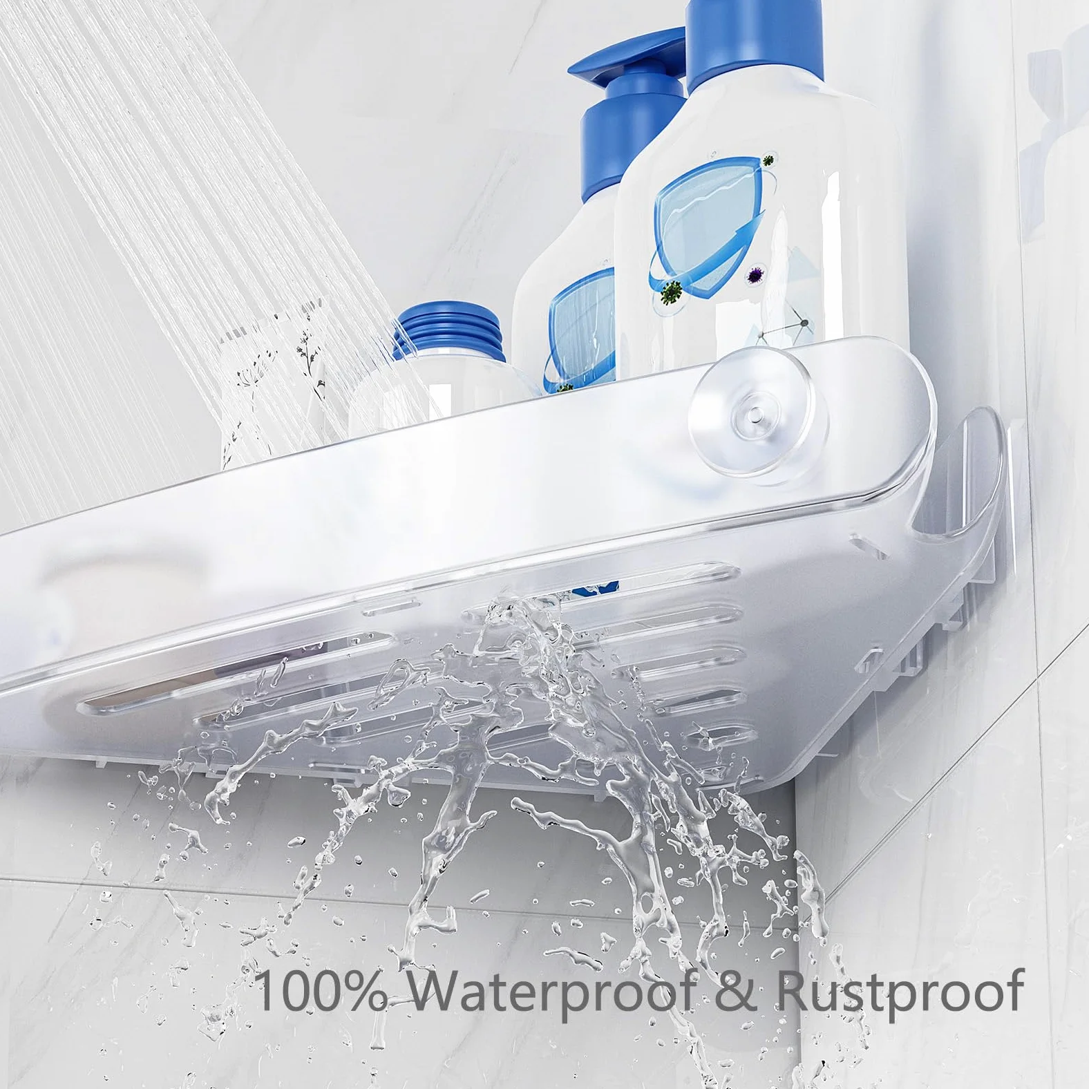 Sotfamily 4 Piezas Estanteria Ducha Sin Taladro, Estante Baño de Esquina Cesta, Plastico Extraíbles Estanterias, Estante Ducha con 6 Ganchos autoadhesivos, Estanteria Baño Autoadhesivos, Helado Claro