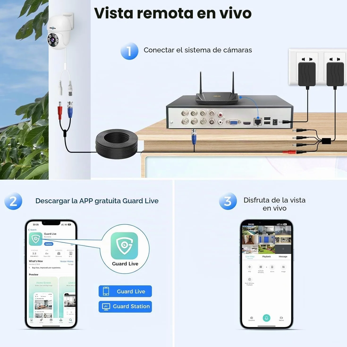 Hiseeu 5MP Kit Camara de Vigilancia WiFi Exterior, PTZ Cámara de Seguridad, 4X Camara IP y 10CH NVR,Detección y Seguimiento, Visión Nocturna en Color 1TB HDD