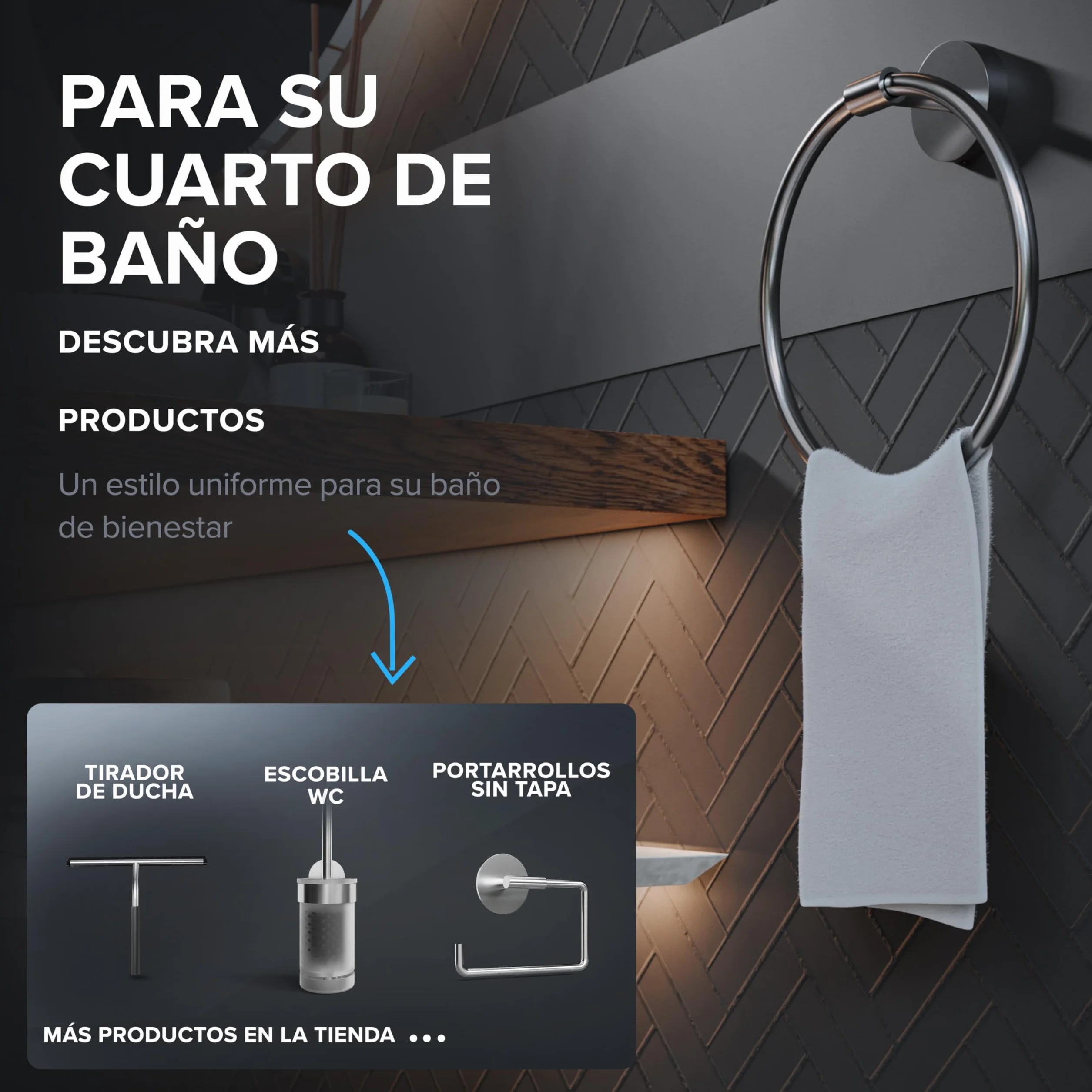 Ovimarin Anillo de toalla Rubjerg rectangular acero inoxidable plateado toallero para taladrar fijación en la pared baño