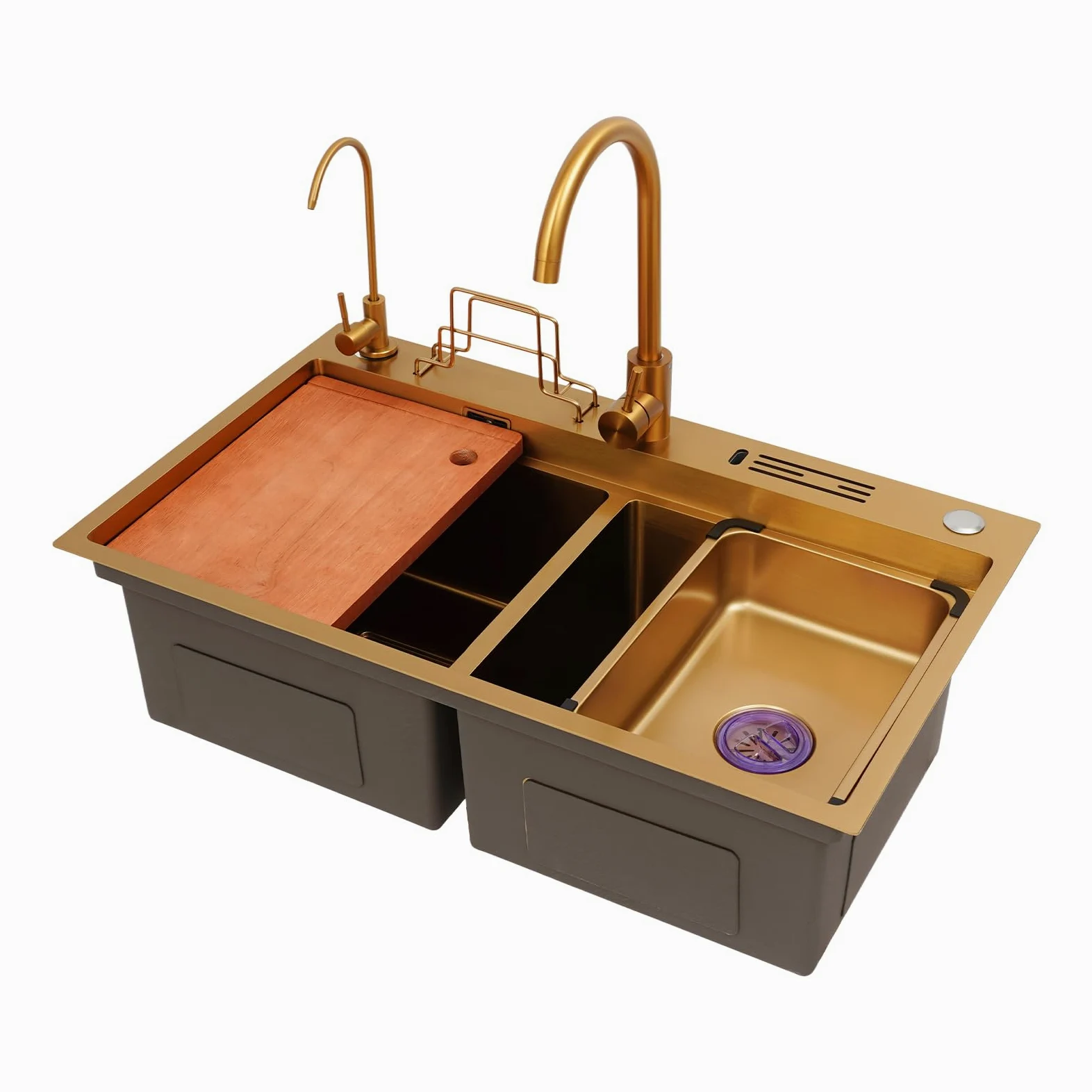 Fregadero de cocina de acero inoxidable con grifo de 78 x 46 cm, juego con cuchillo especial y organizador de tabla de cortar, fregadero multifunción, fregadero de cocina, fregadero con 2 cuencos