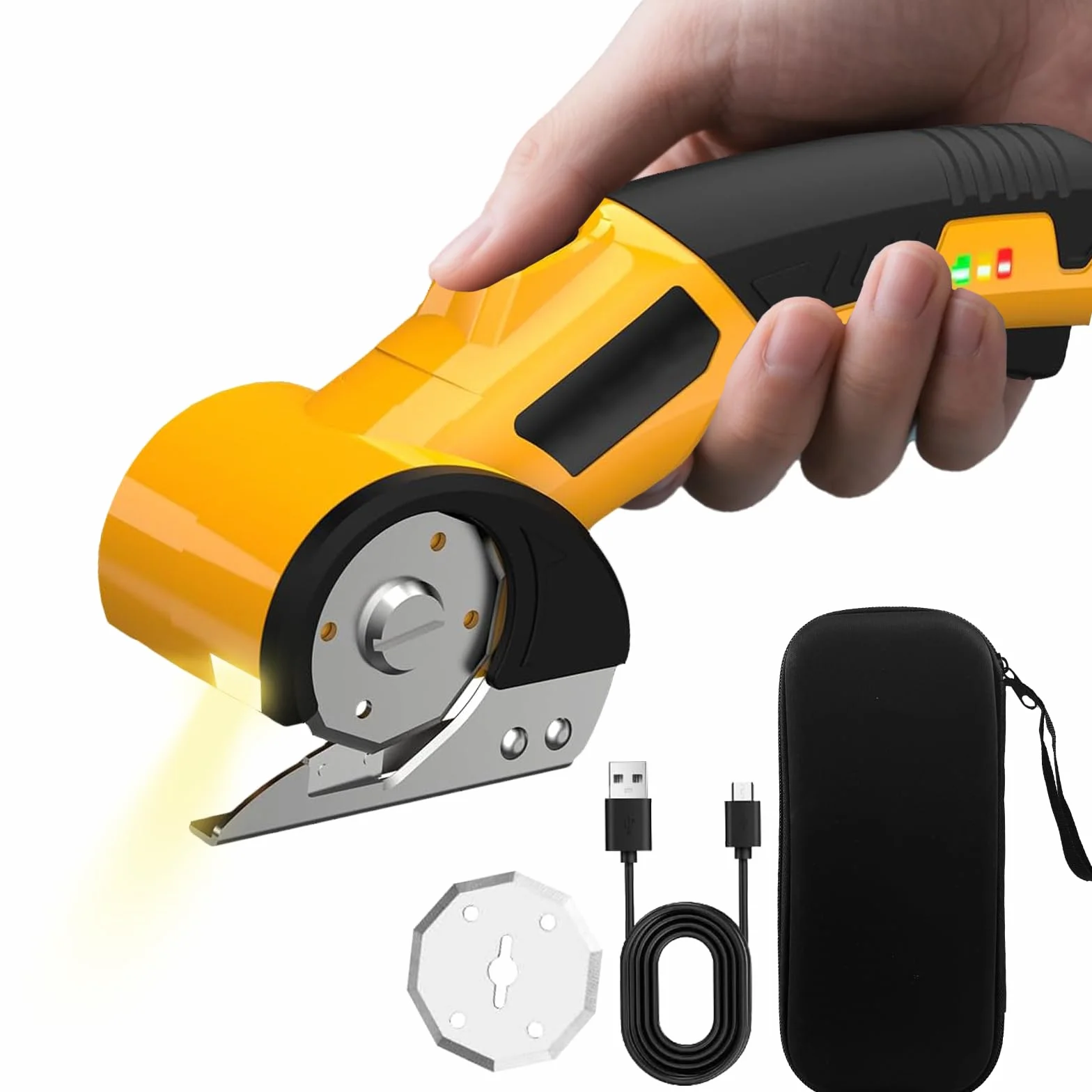Tijeras eléctricas, cortador de cartón con batería, cortador de cartón eléctrico con 2 cuchillas de afilado, tijeras universales con batería para papel, cartón, alfombra, fieltro, plástico