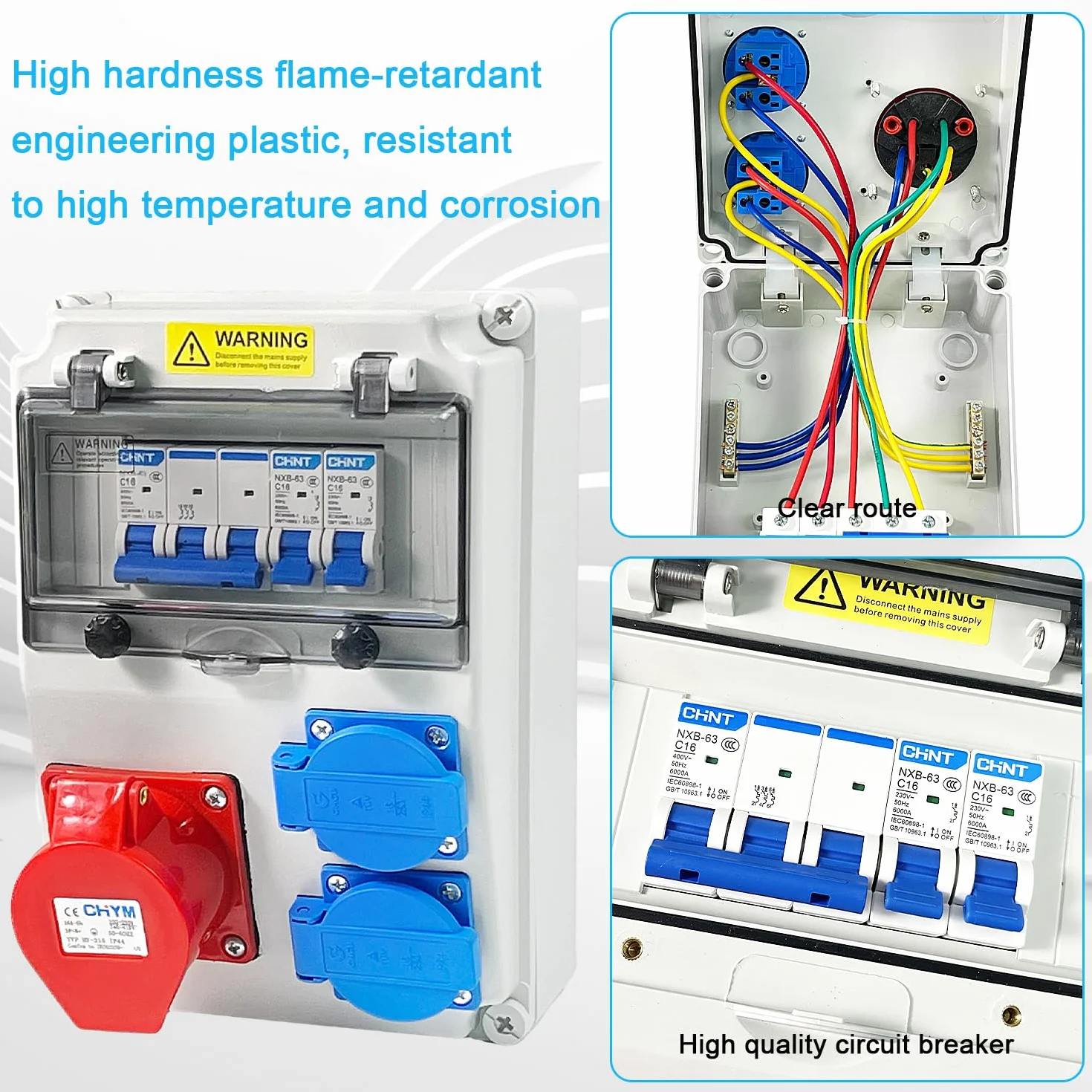 7 Piezas Cuadro Electrico Kit, Carcasa IP54 con Disyuntor de 16A, Toma 5P16A y Toma de 220V, Enchufe Pared Exterior Impermeable, para Taller, Industria, Industria de la Construcción