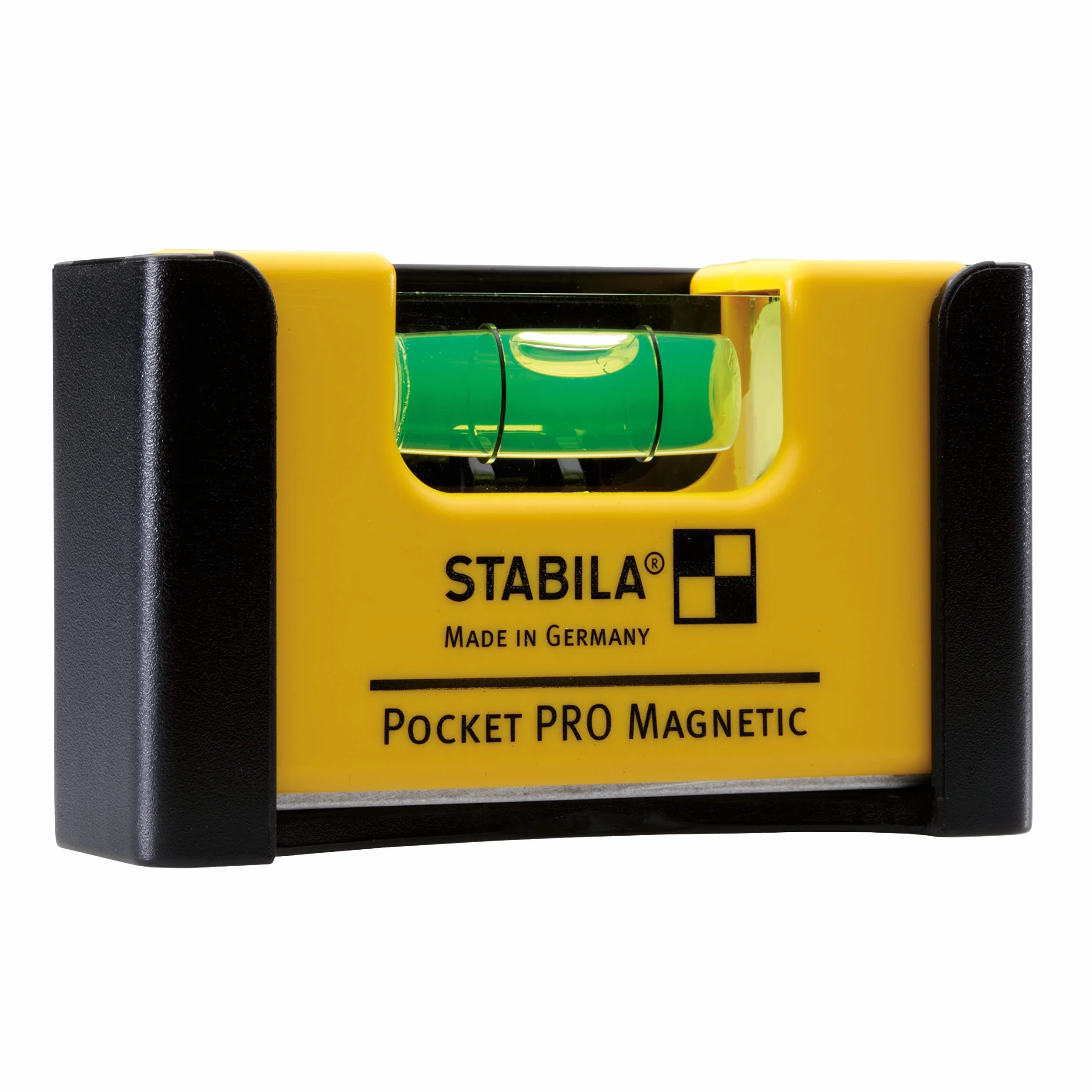 STABILA Mininivel espiritual magnético Pocket PRO con clip para cinturón, 7 cm, fuerte imán de tierras raras, 1 nivel horizontal, fabricado en Alemania, amarillo, 15 x 8 x 20 cm