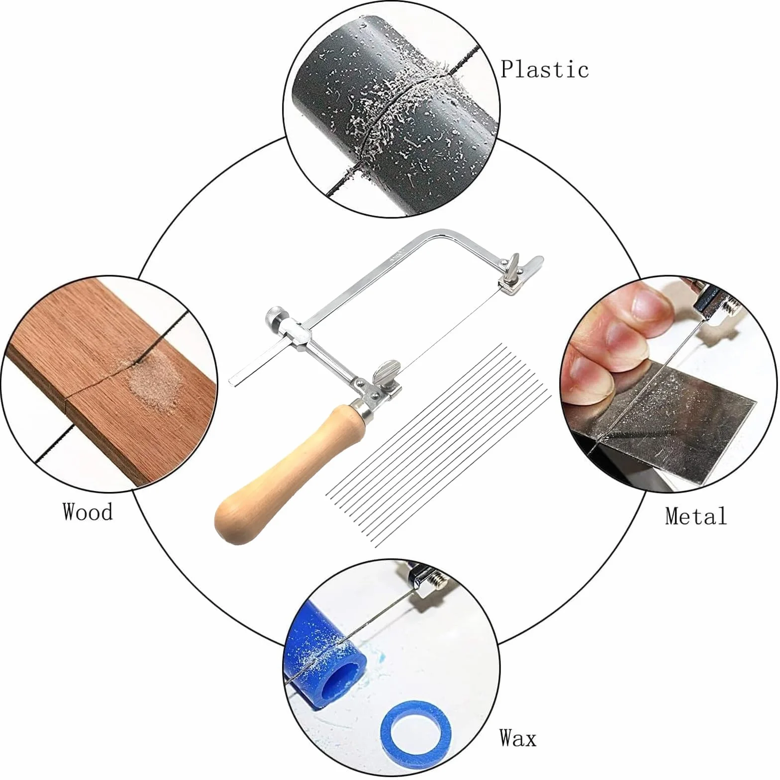 Juweliersäge Metallsäge Bogensäge verstellbare Laubsäge mit 12 Laubsägeblätter für Holz Glas Metall