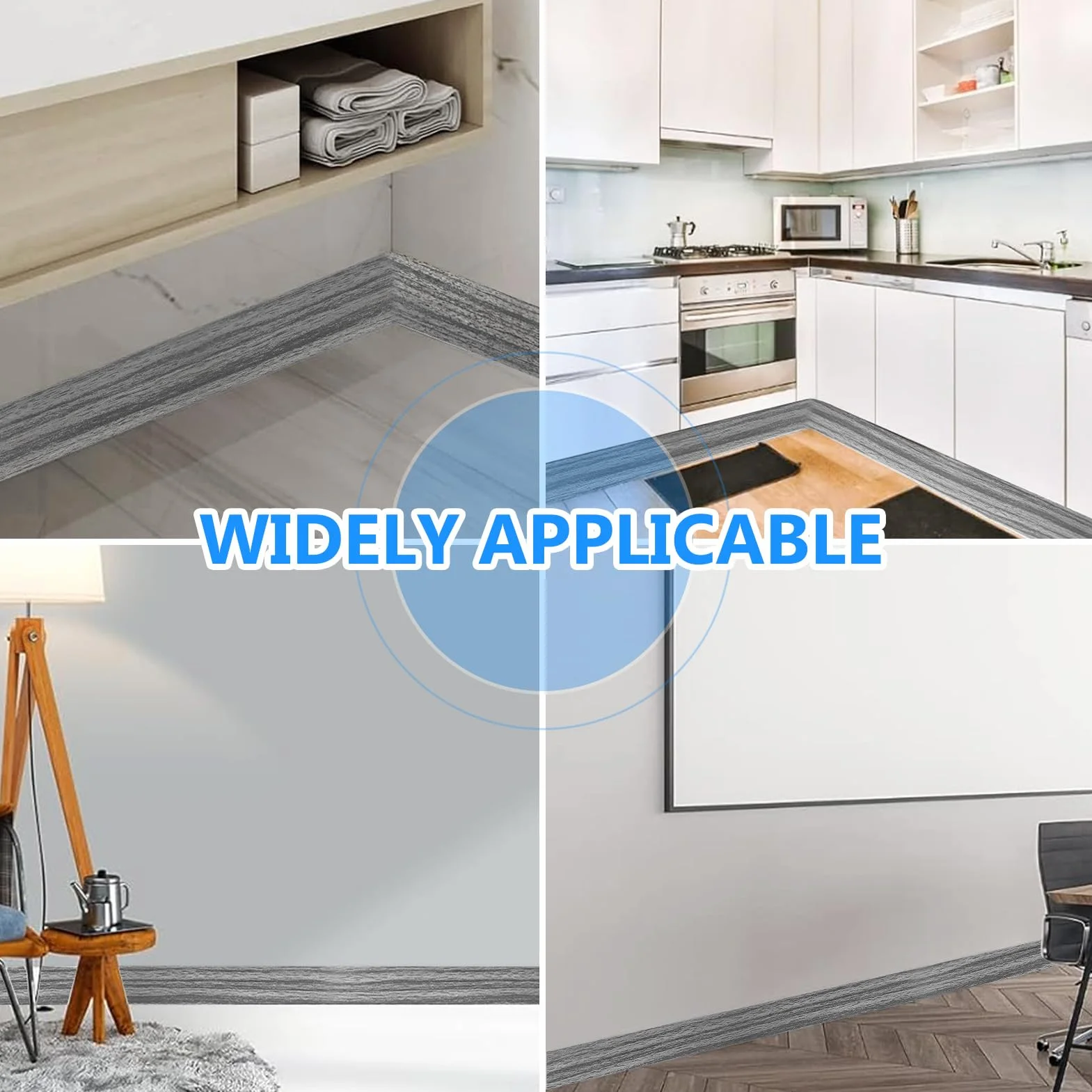 Rodapiés autoadhesivos de PVC 10 cm x 10 m, listón de cocina, moldura decorativa, veta de madera gris