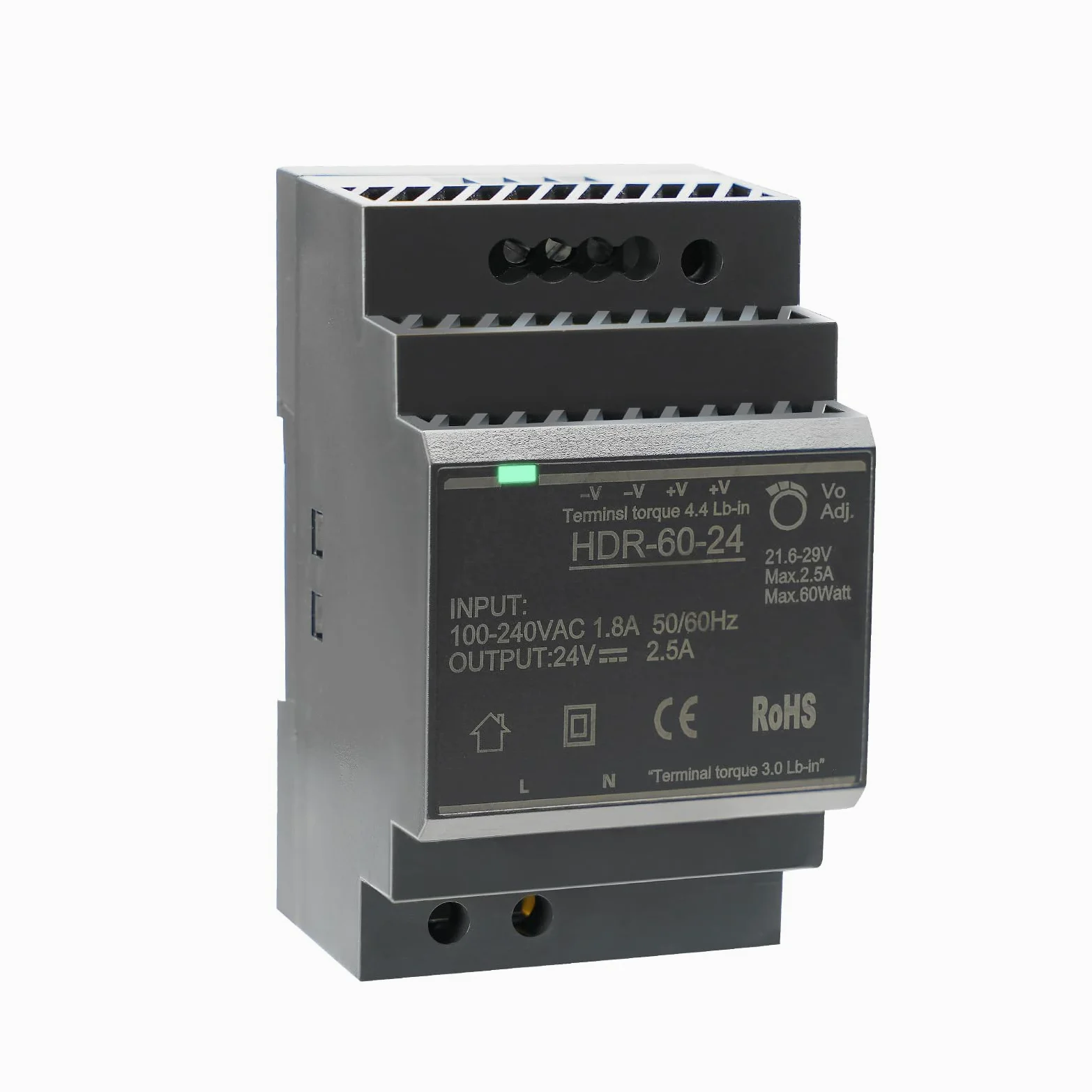 Fuente de Alimentación para el Montaje de Rayos de Sombra 24V 2.5A 60W Transformador de Red de Conmutación AC a CC para la Industria Iluminación y Automatización LED HDR-60-24