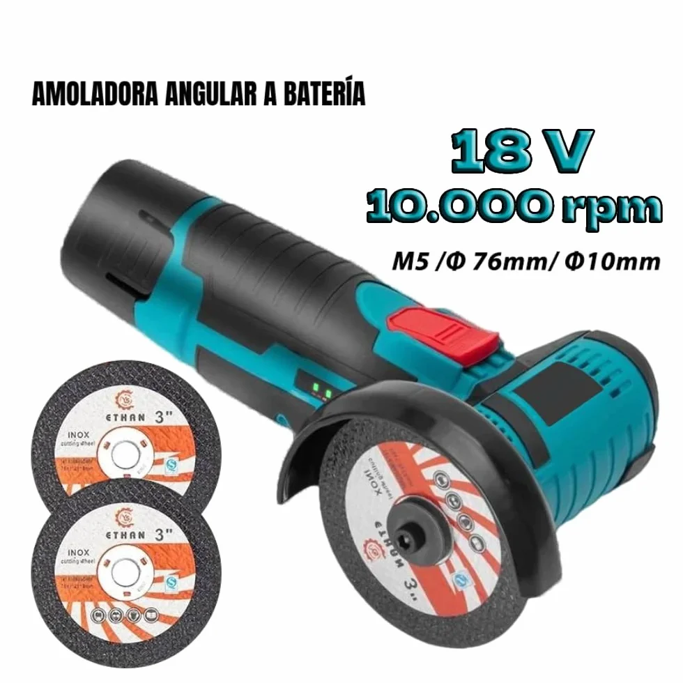 Mini Amoladora Angular Inalámbrica LHD de 18V con 2 Baterías, Cargador, 2 Discos de Corte y Maletín de Transporte.