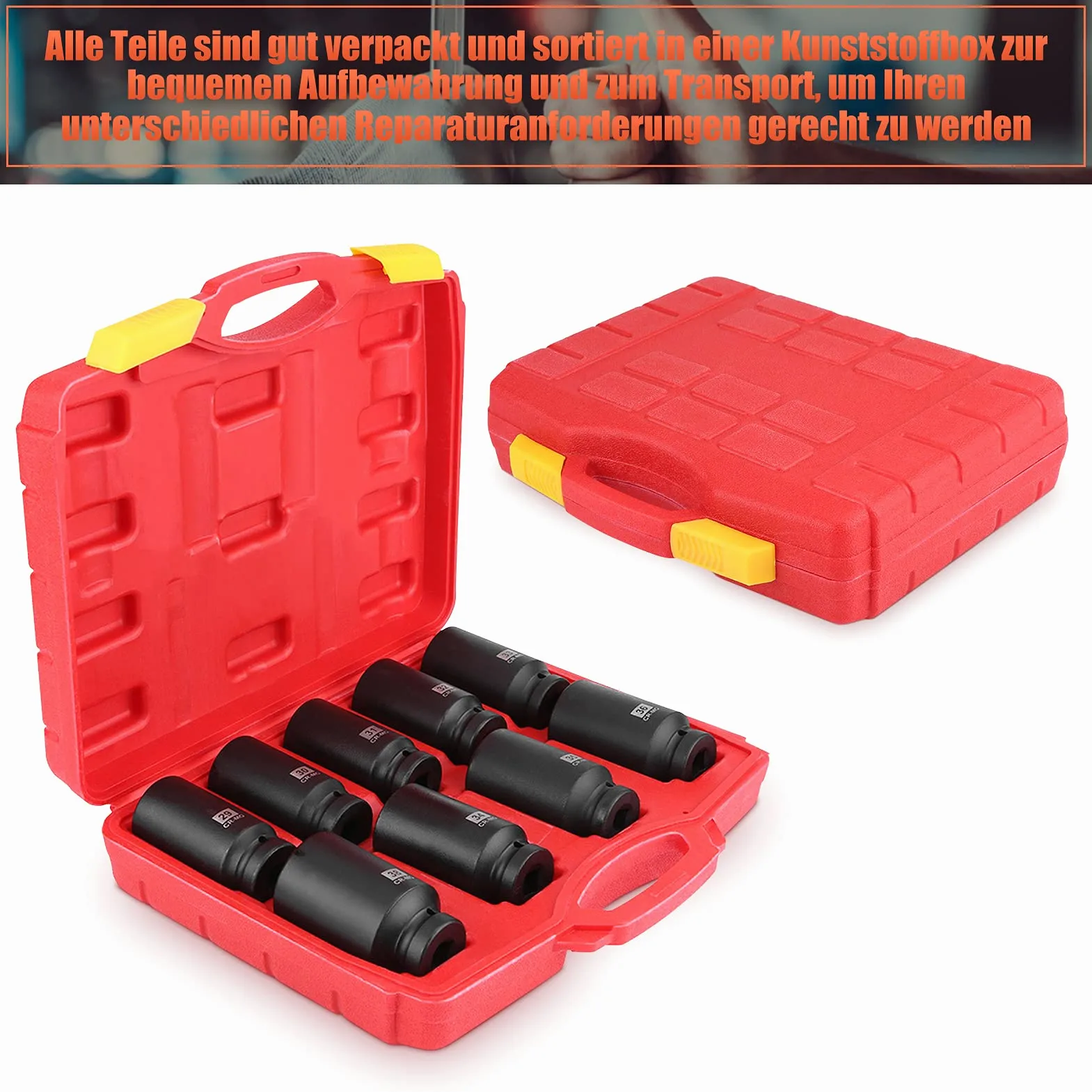 Juego de Dados de Impacto 1/2", 9 Piezas, 29mm a 38mm, Incluye 29mm 30mm 31mm 32mm 33mm 34mm 35mm 36mm 38mm