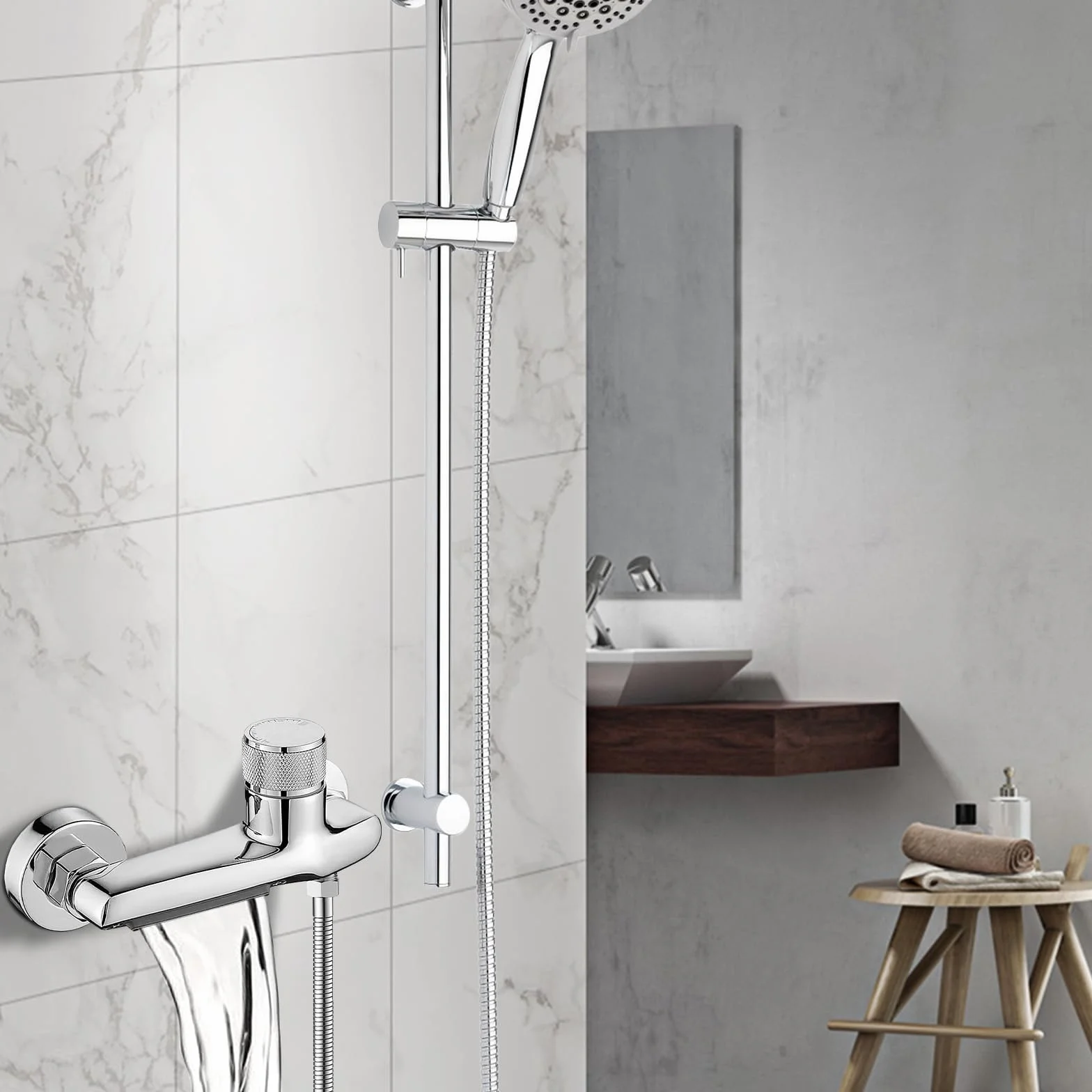 Vaileal Grifo de bañera cascada: grifo bañera montaje en pared, grifo de bañera con termostato, grifo bañera para ducha termostato de ducha para baño