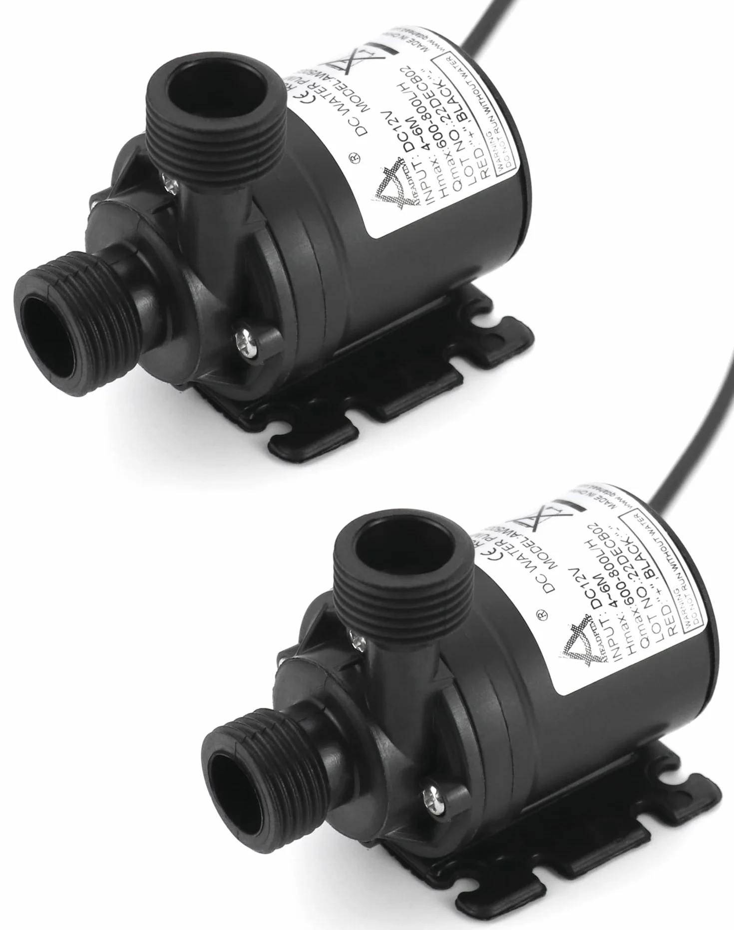 QWORK® 2 Piezas Bomba de Agua DC 12V 800L/H 5M, Bomba de Agua Sumergible sin escobillas, para pozos, Sistema de circulación Solar