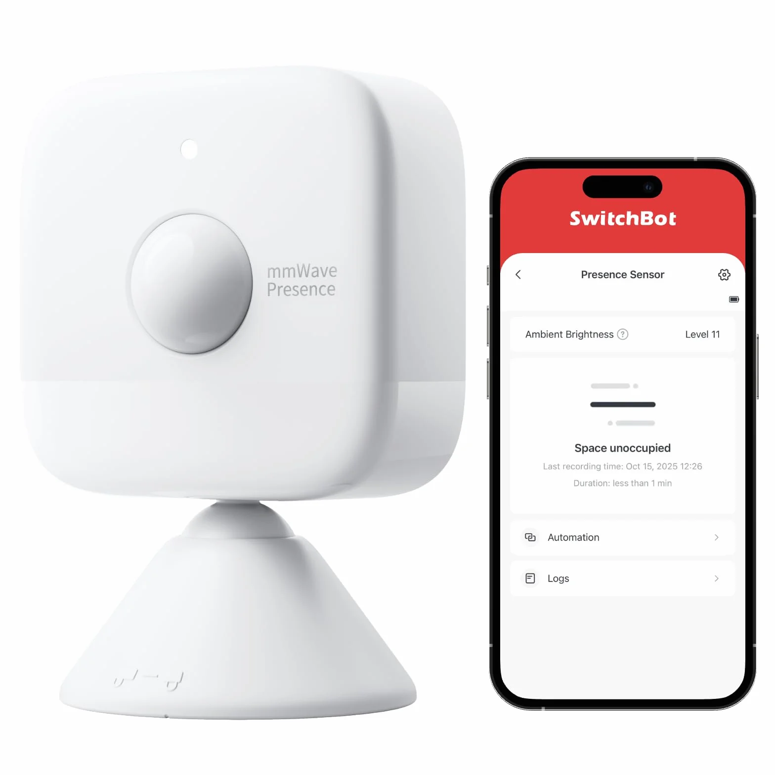 SwitchBot Sensor de Movimiento Inteligente Radar mmWave, Detección de Presencia Bluetooth, Compatible con Alexa y HomeKit