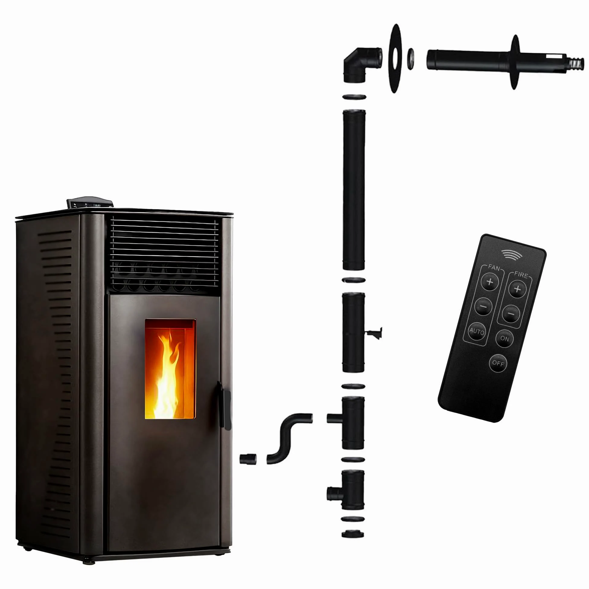 Estufa de pellets impermeable Anita 15 kW negro Sannover + Kit de instalación completo