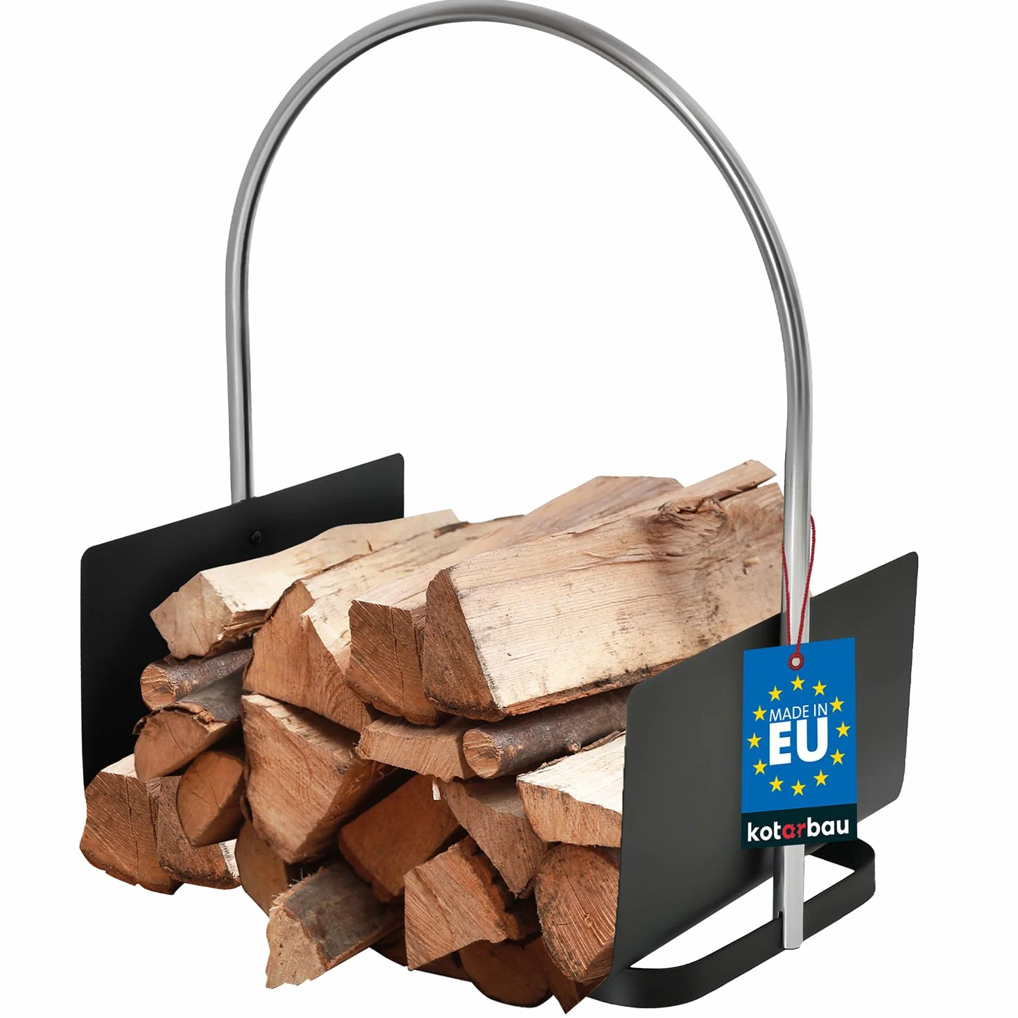 KOTARBAU® Cesta Leña Chimenea - Acero - 41 x 52 cm - Negro - Leñero Interior - con Asa Ergonómica - Soporte Leña - Robusto - Decorativo