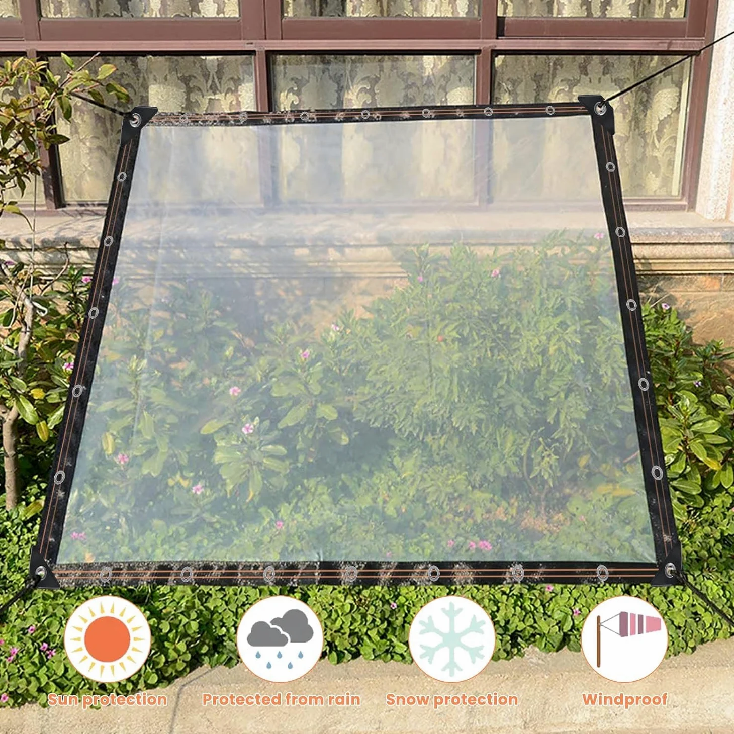 3x6M Lona Impermeable Transparente con Ojales Plasticos | Lona Transparente Exterior para Exteriores, Impermeable, Aislamiento de Plantas, Resistente al Polvo