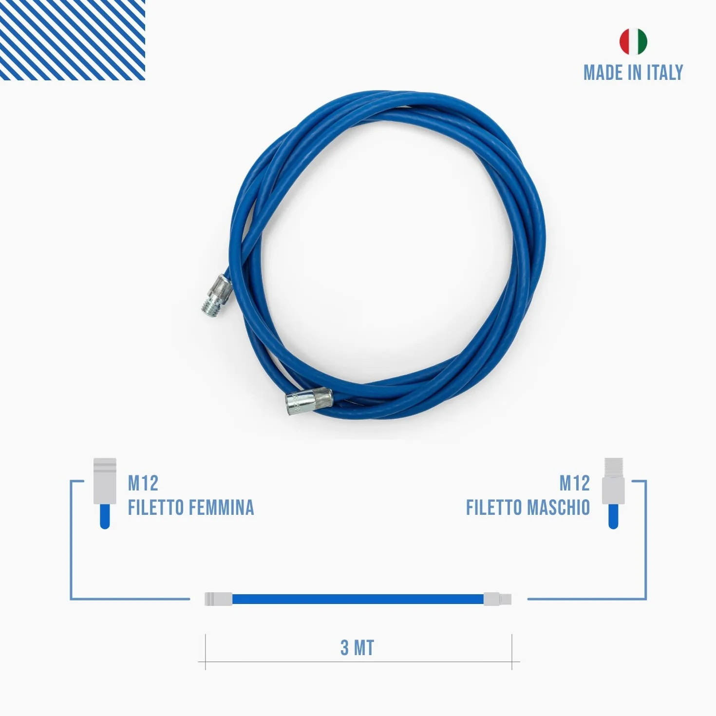 BARETTO | kit limpieza conductos humos chimenea | cepillos nylon Ø 80 y 100 mm, extensión azul 3 m, mango, conector M12 | set mantenimiento doméstico